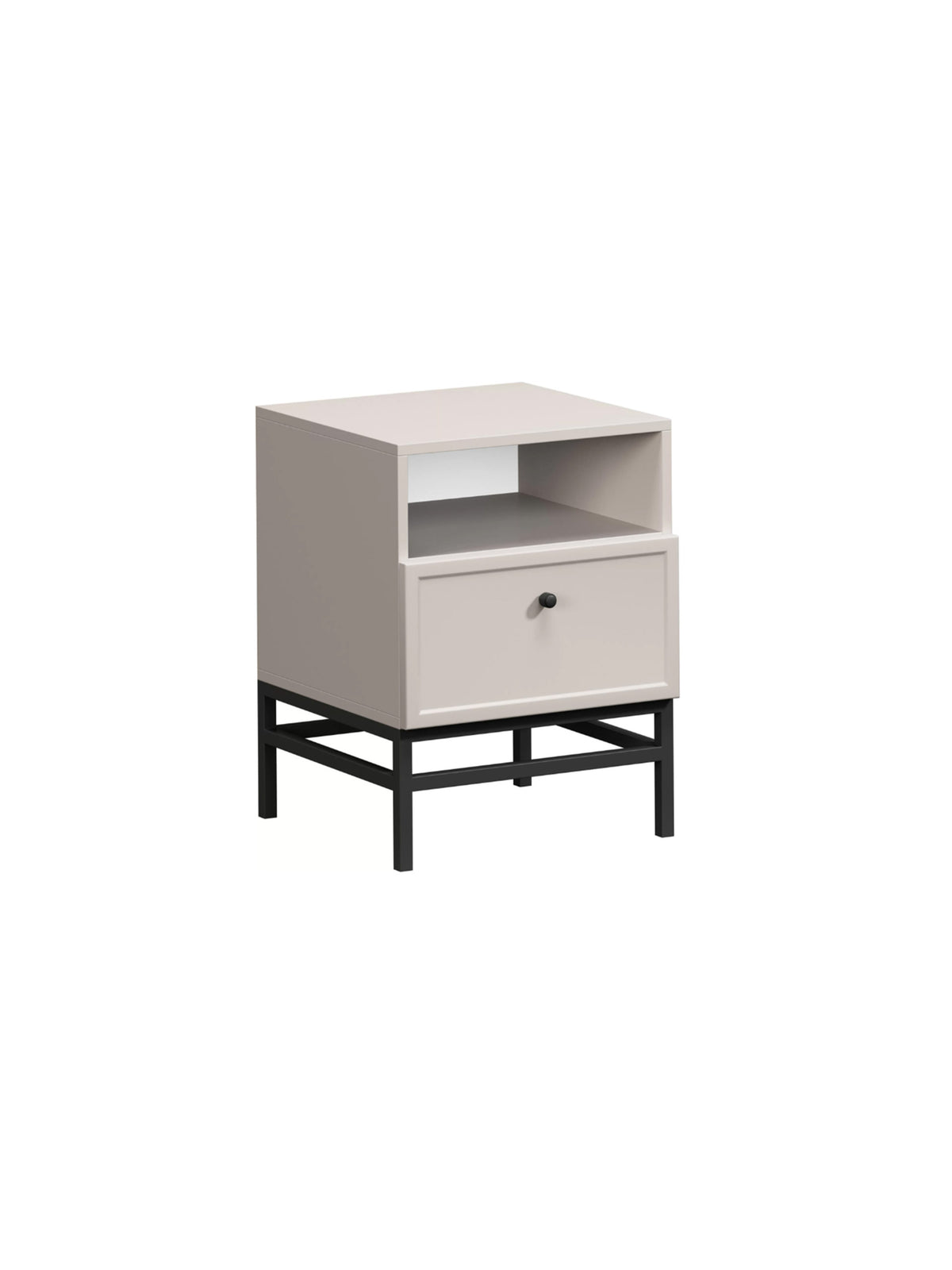 Noptieră Lorini 45 cm casmir cu cadru negru și un sertar