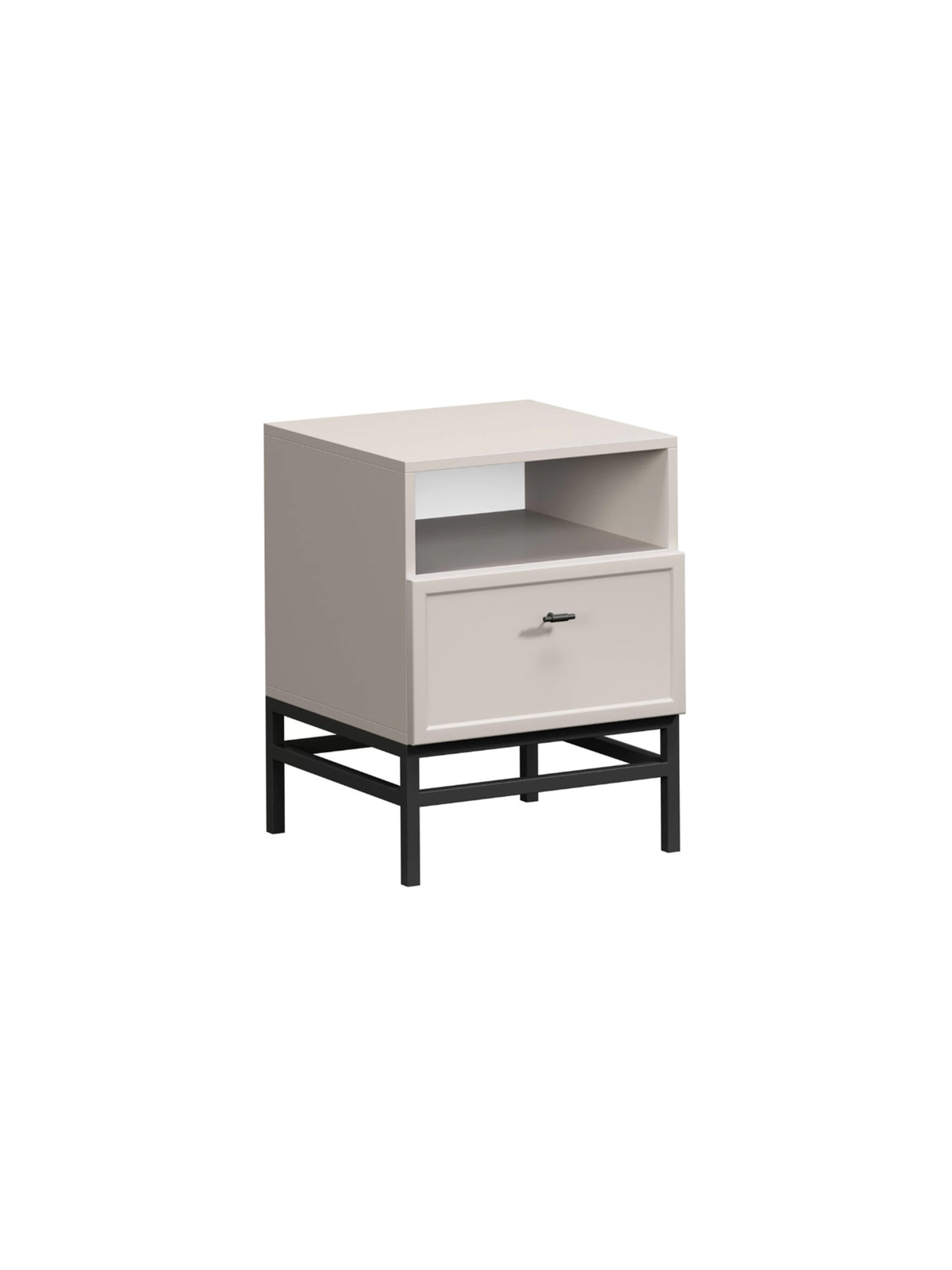Noptieră Lorini 45 cm casmir cu cadrul metalic negru și sertar