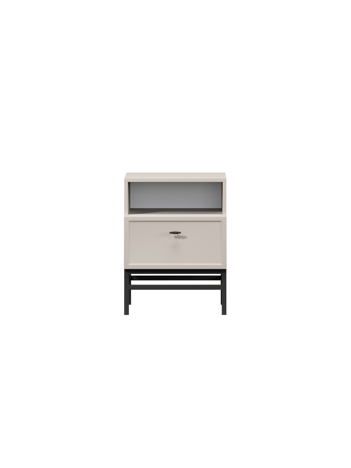 Noptieră Lorini 45 cm casmir cu mâner negru T-bar și cadru metalic
