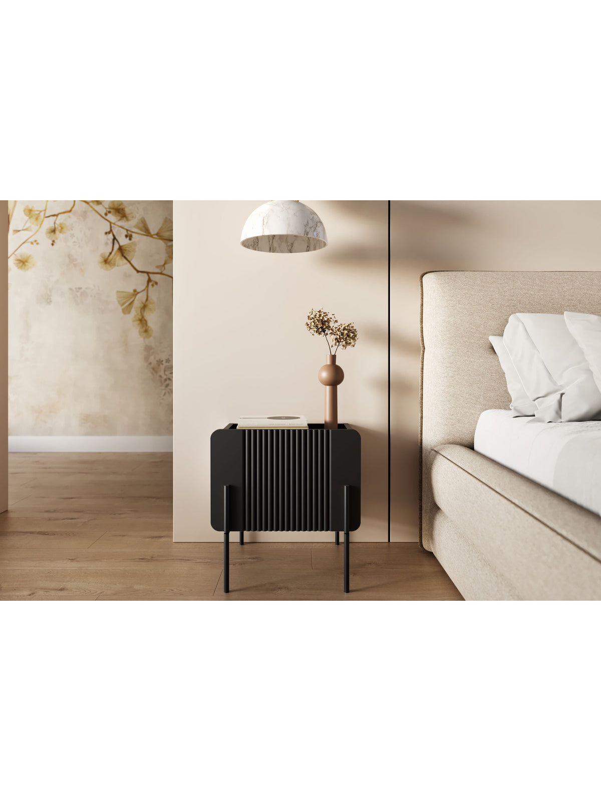 Szafka noapte Malmi z szuflada 45 cm - negru mat / negru nozki