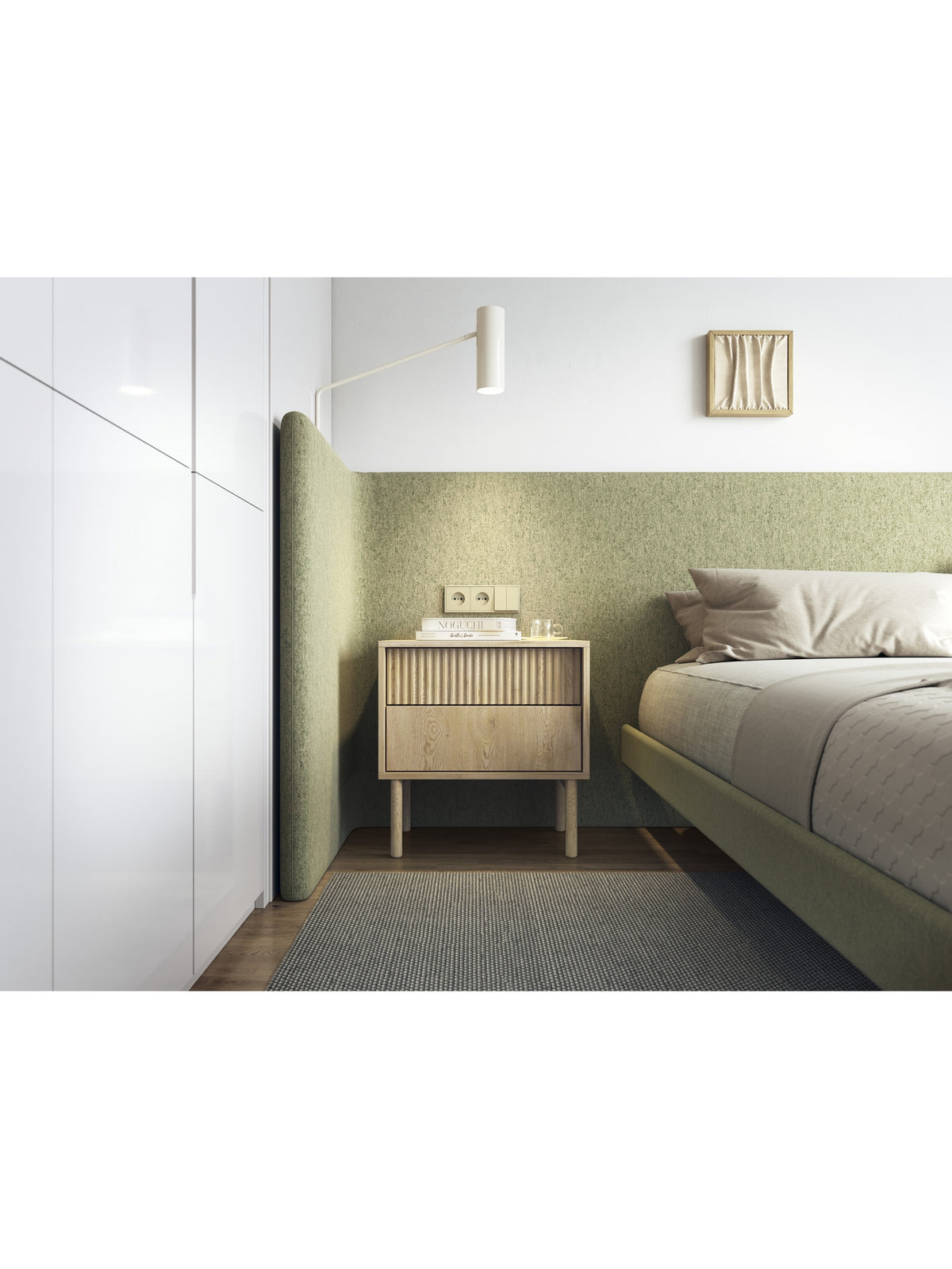 Noptieră Rivio 53 cm cu două sertare canelate în culoarea stejar cremona