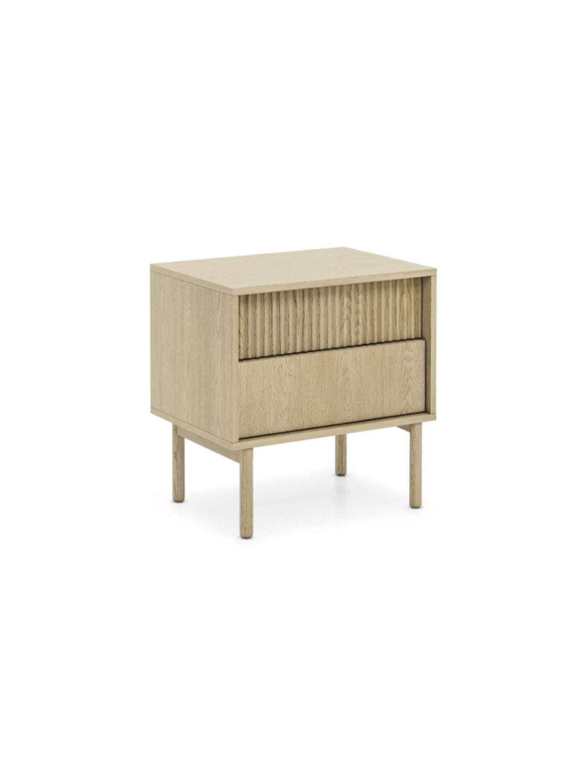 Noptieră Rivio 53 cm culoare stejar cremona cu două sertare striate pe piciorușe