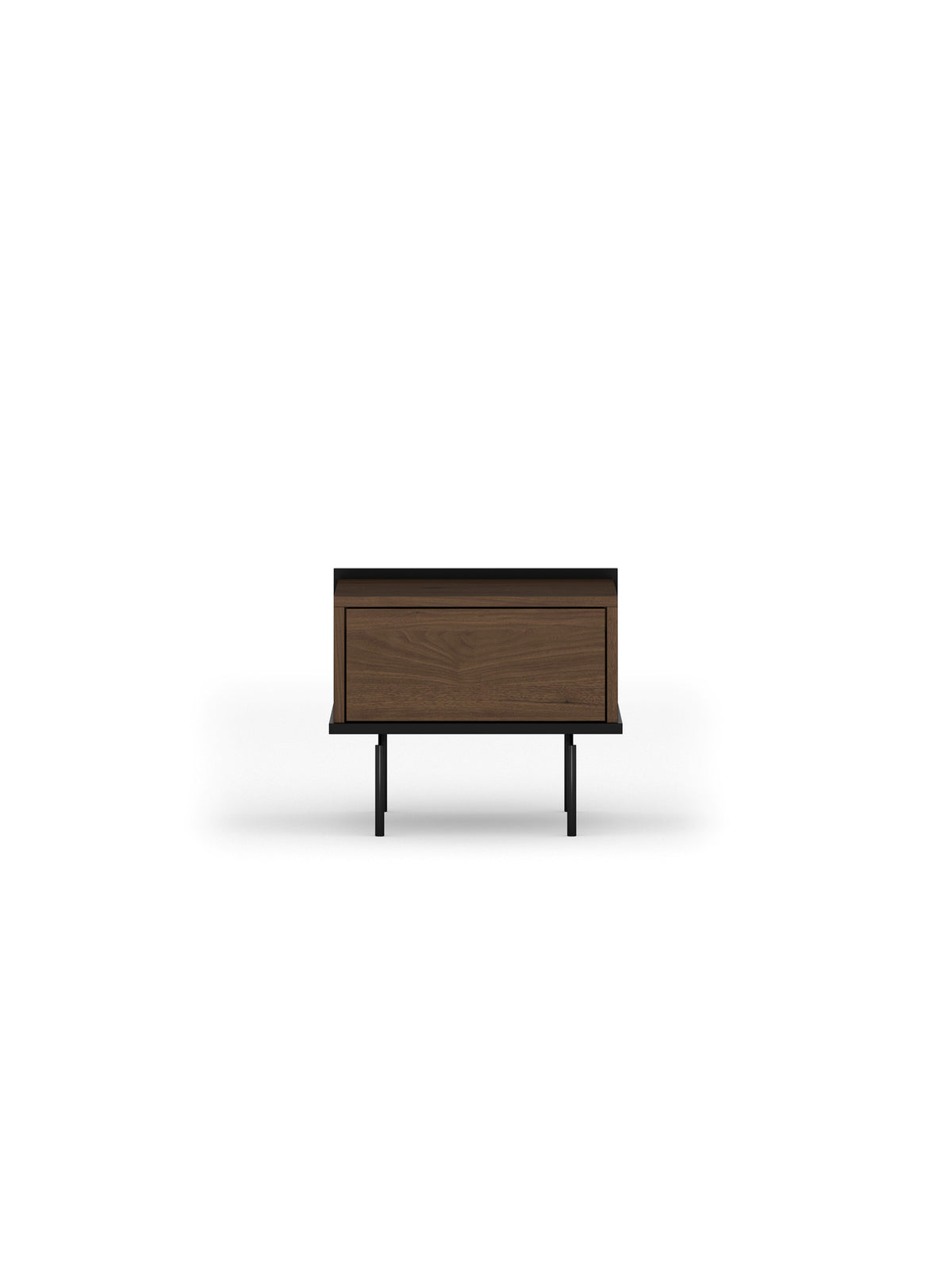 Noptiere Zenar cu sertar 50 cm, orzech elegant cu picioare negre, vedere frontală