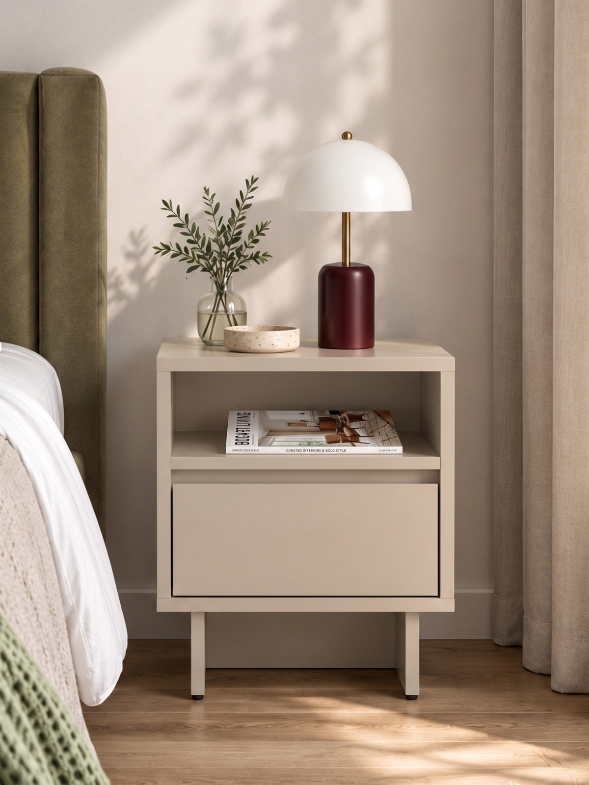 Noptiere Zolia 40 cm casmir cu sertar și soclu, design modern