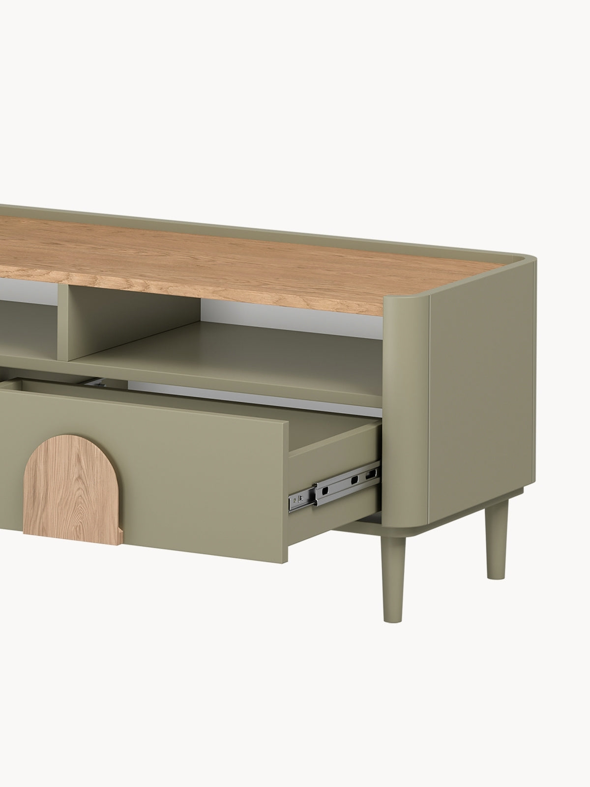 Dulap TV Amilio 200 cm cu sertare na nozkach - eukaliptus / stejar baltic dune / Mânere stejar natural