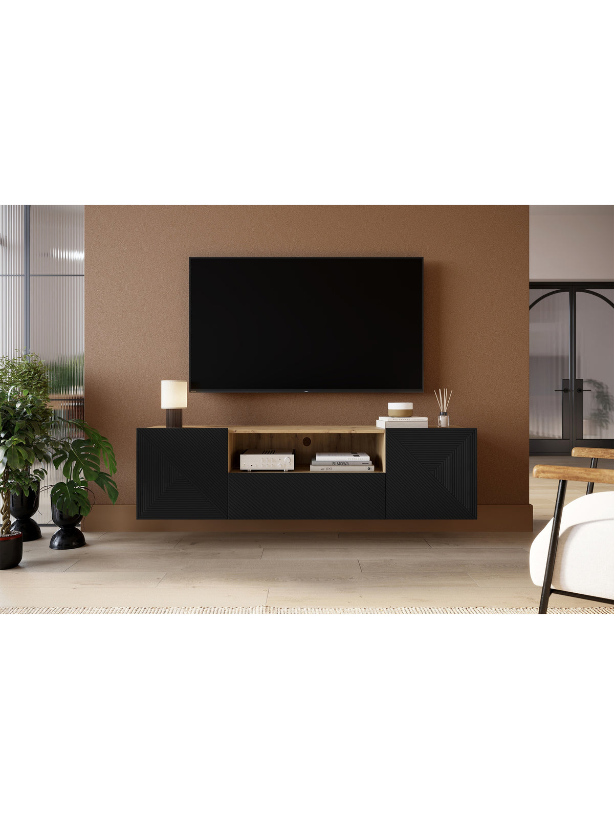 Dulap TV Asha 167 cm suspendată cu sertar i wneka - artisan / negru mat
