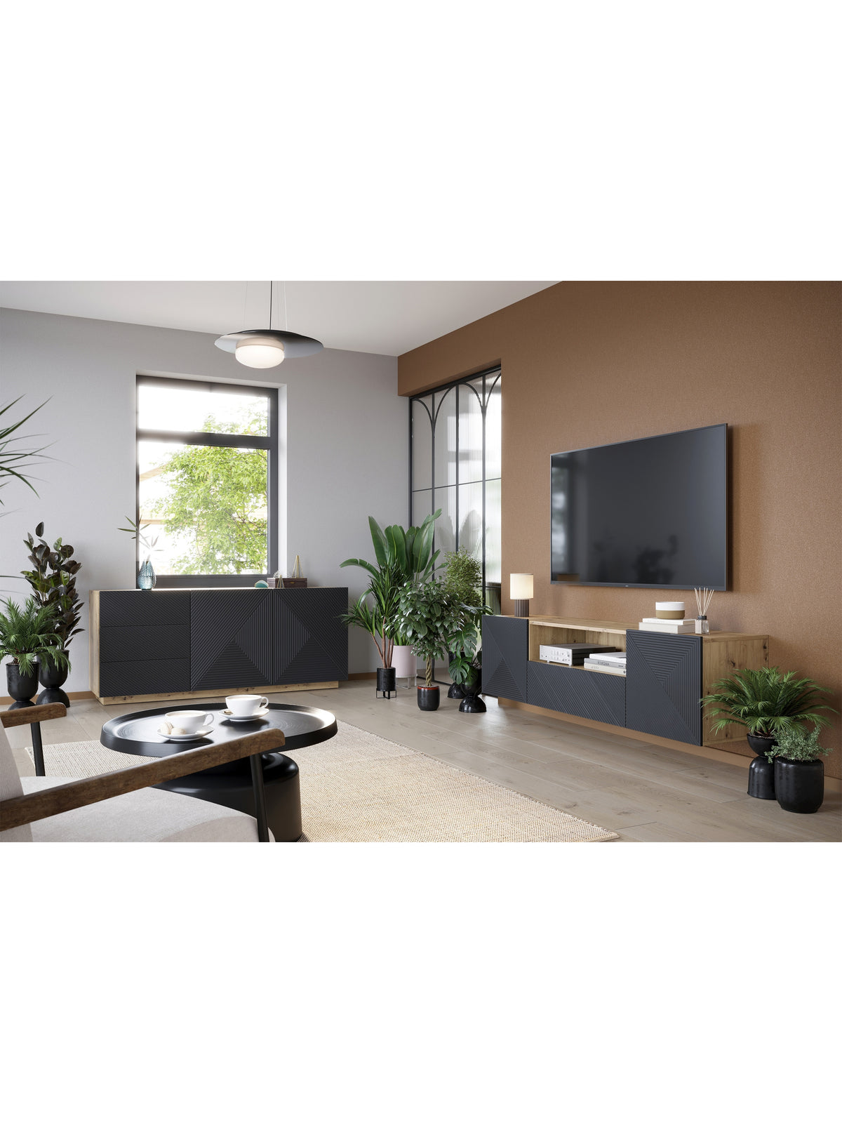 Dulap TV Asha 167 cm suspendată cu sertar i wneka - artisan / rivier stone mat
