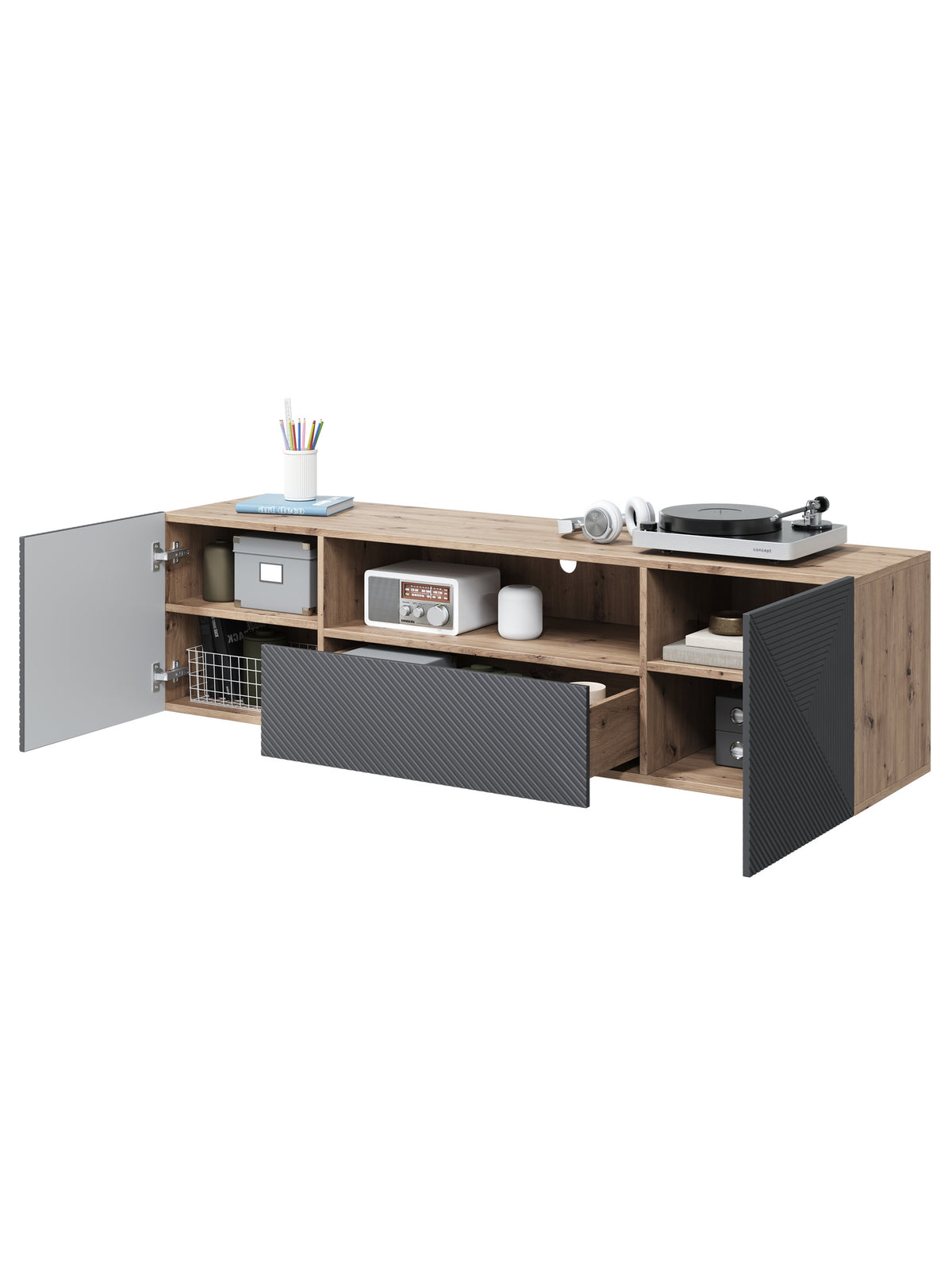 Dulap TV Asha 167 cm suspendată cu sertar i wneka - artisan / rivier stone mat