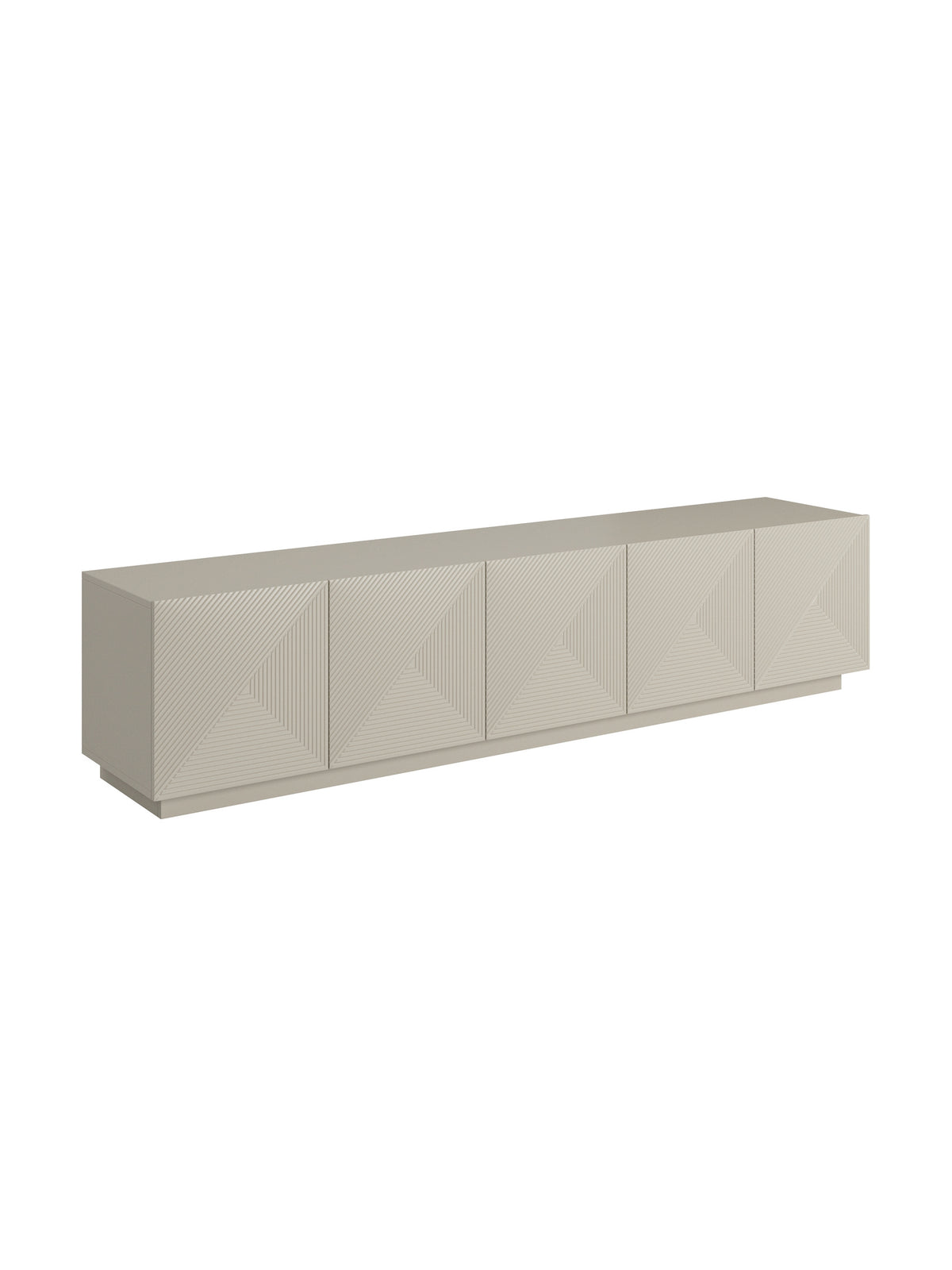 Comodă TV Asha 200 cm cu cinci uși și fronturi striate, culoare cashmere