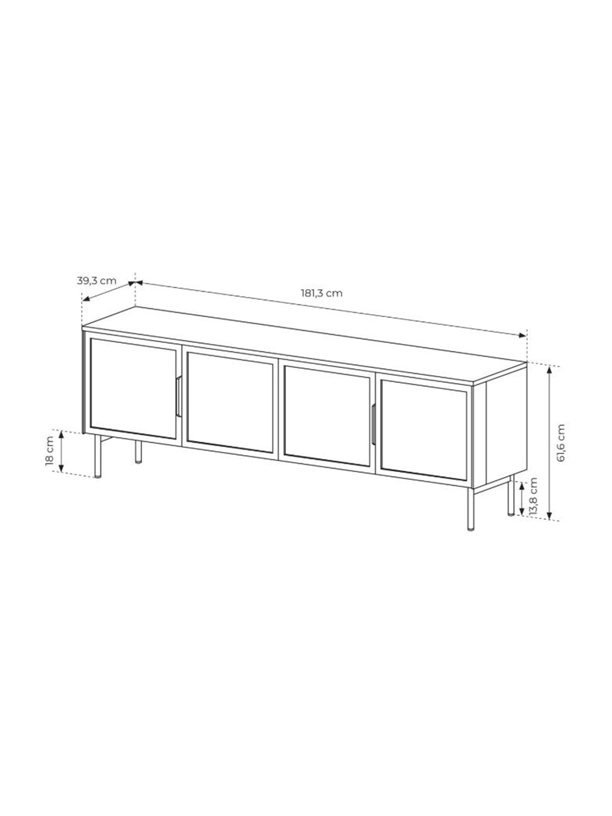 Comodă TV Auri 181 cm casmir cu picioare metalice și iluminare LED