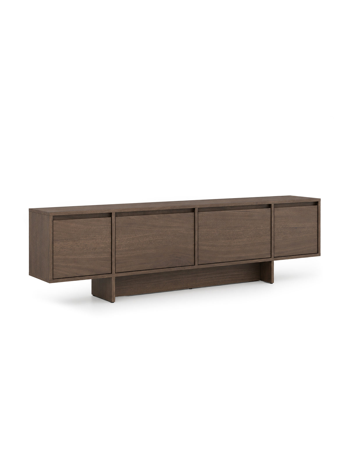 Comodă TV cu patru uși Zolia 180 cm pe soclu, culoare orzech elegant