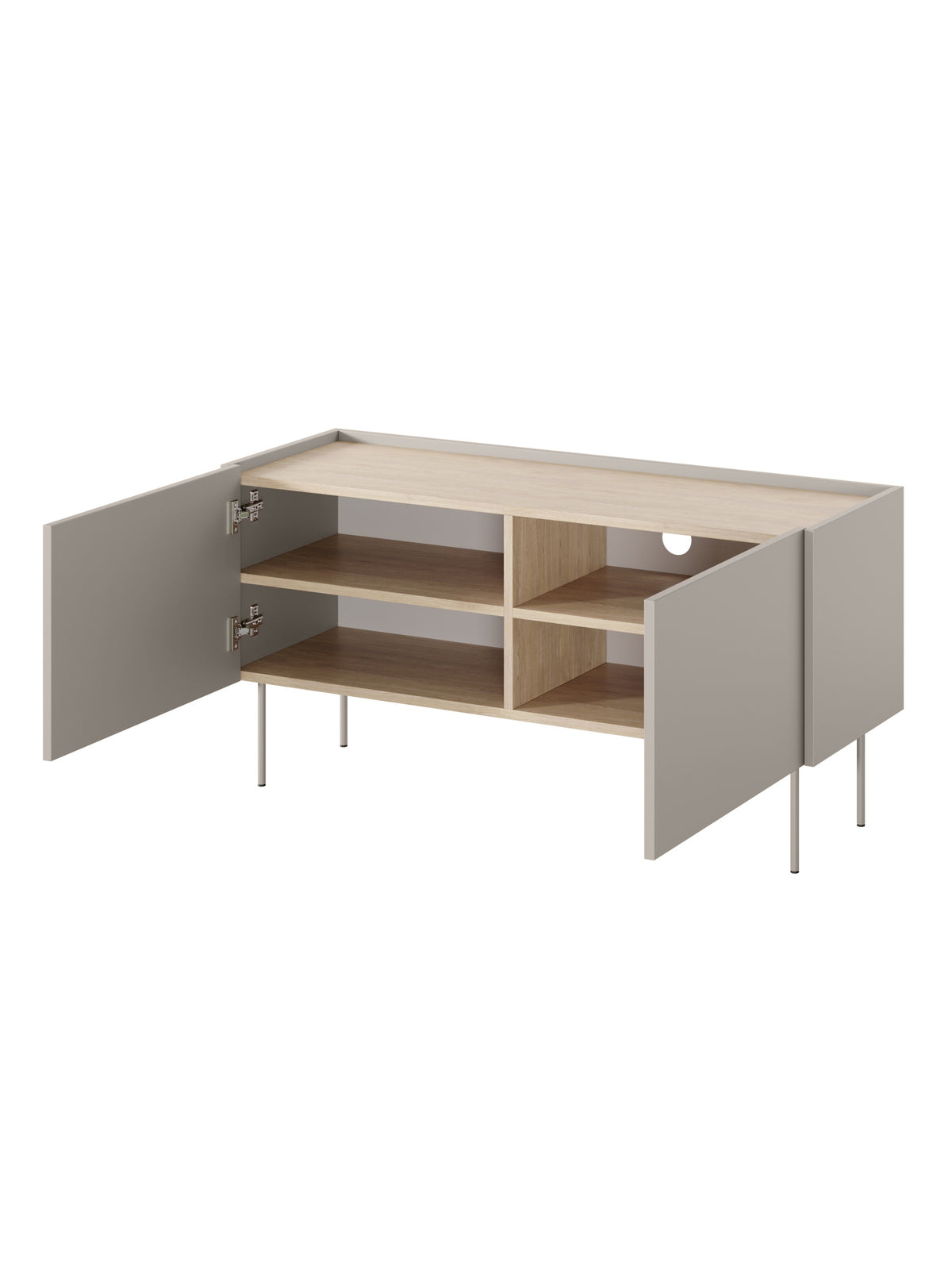 Comodă TV Desin 120 cm casmir cu picioare metalice și două rafturi interioare
