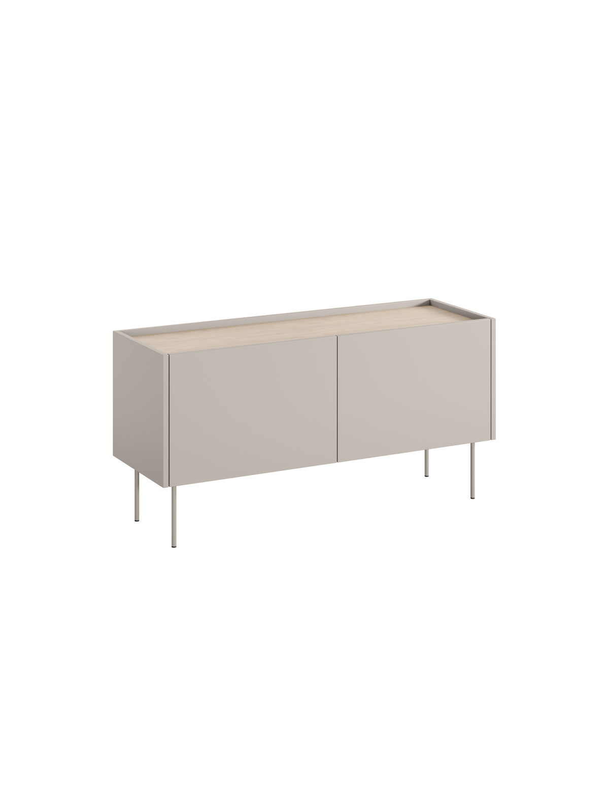 Comodă RTV Desin 120 cm casmir mat cu uși fără mânere și picioare metalice