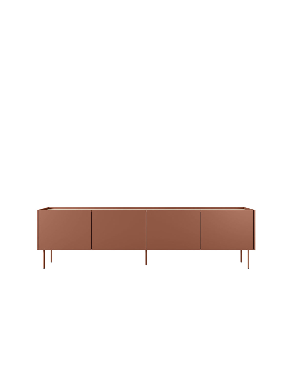 Dulap TV Desin 220 cm ceramic red bordo cu picioare metalice, vedere frontală