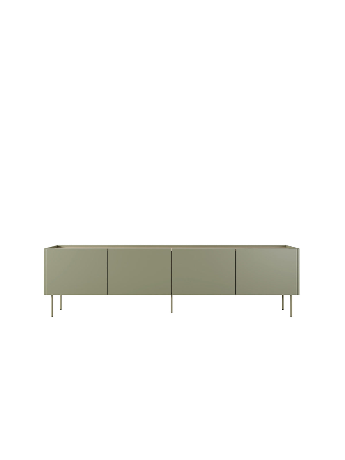 Comodă RTV Desin 220 cm verde măsliniu cu front mat și picioare metalice