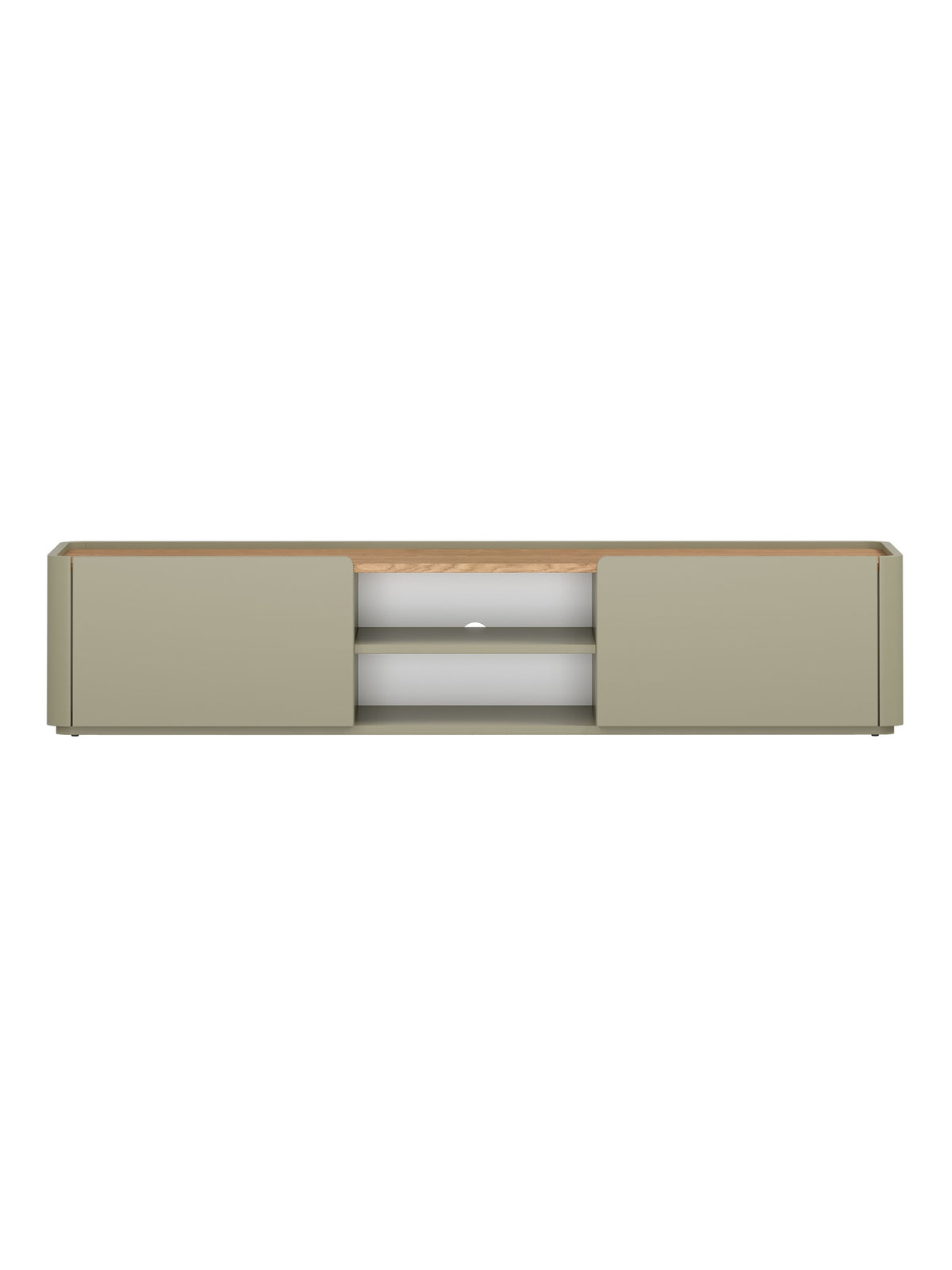 Comodă TV Elivo 170 cm cu sertar, culoare eucalipt, blat stejar baltic dune, front neted