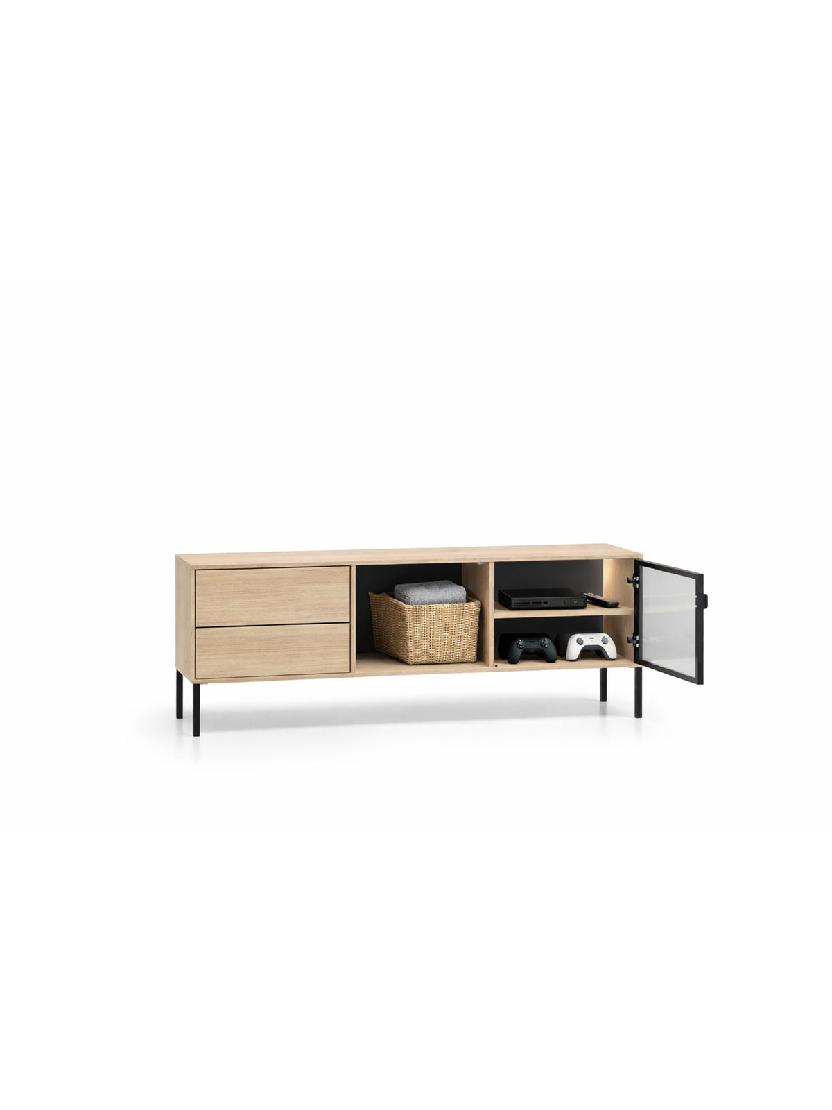 Comodă TV Harmona 160 cm stejar lindberg cu sertare și iluminare LED