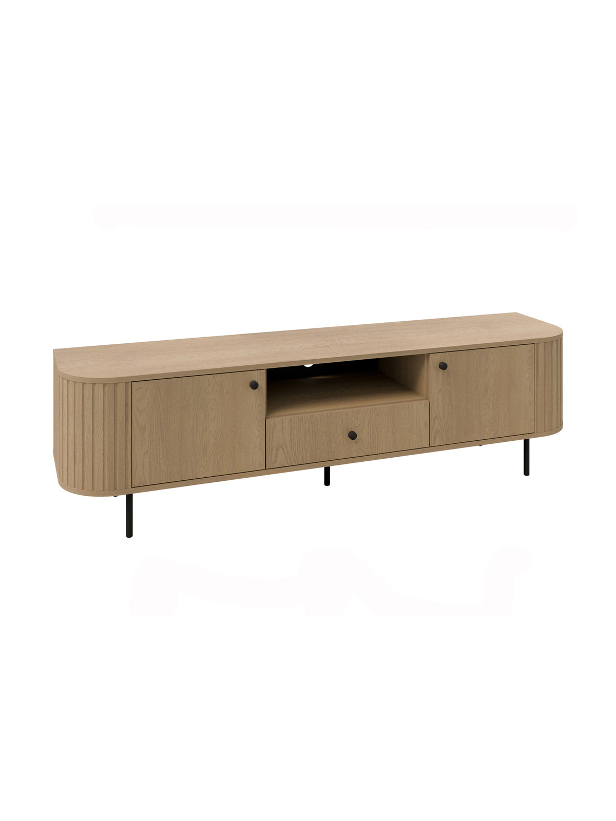 Comodă TV Lento 181 cm cu sertar, stejar cremona, picioare metalice negre