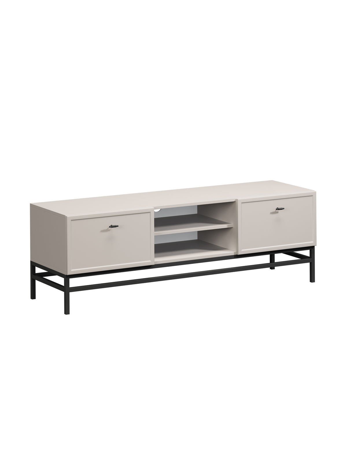 Comodă RTV Lorini 150 cm casmir cu cadru metalic negru și două sertare