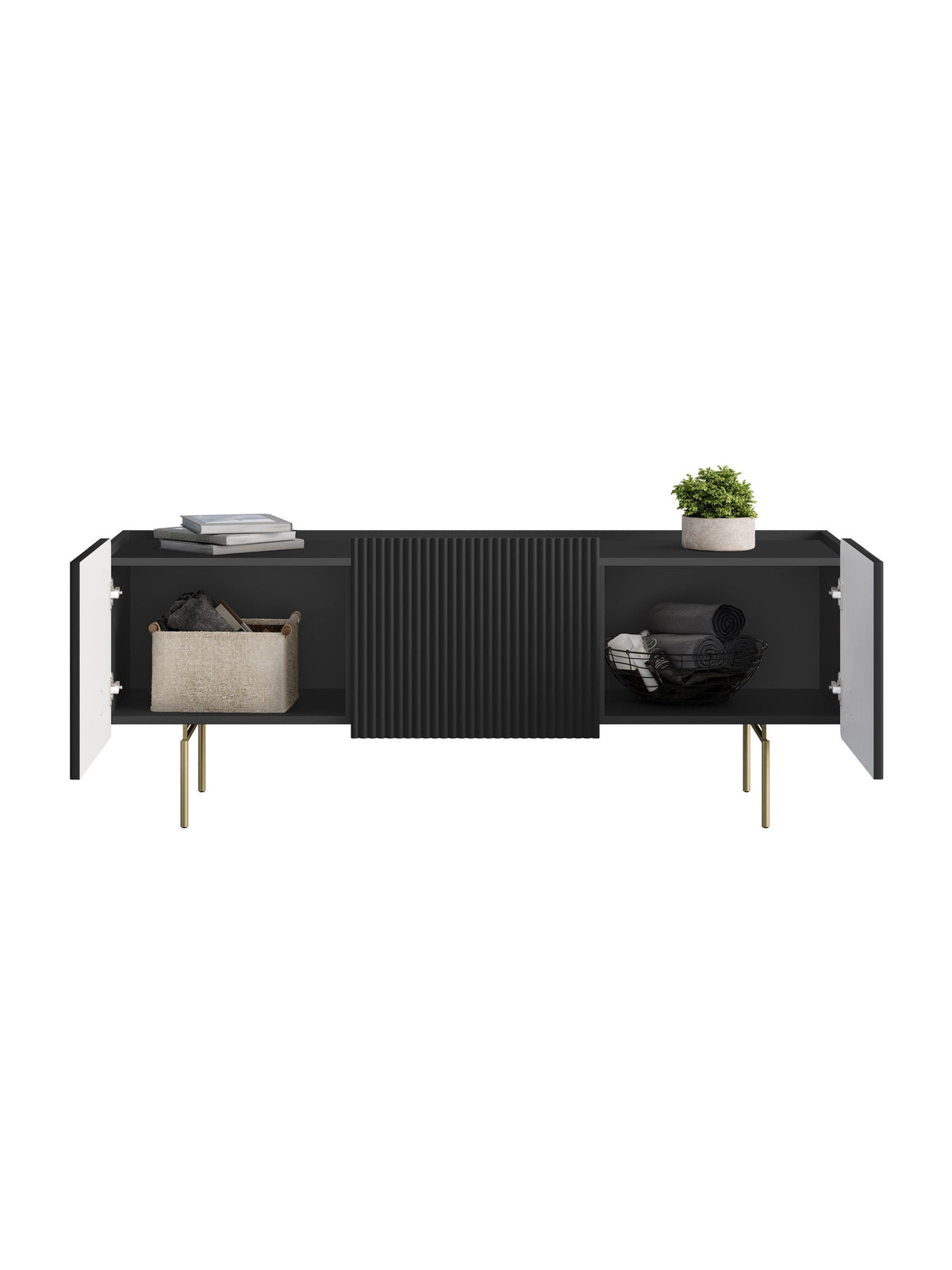 Dulap TV Malmi 150 cm - negru mat / picioare aurii