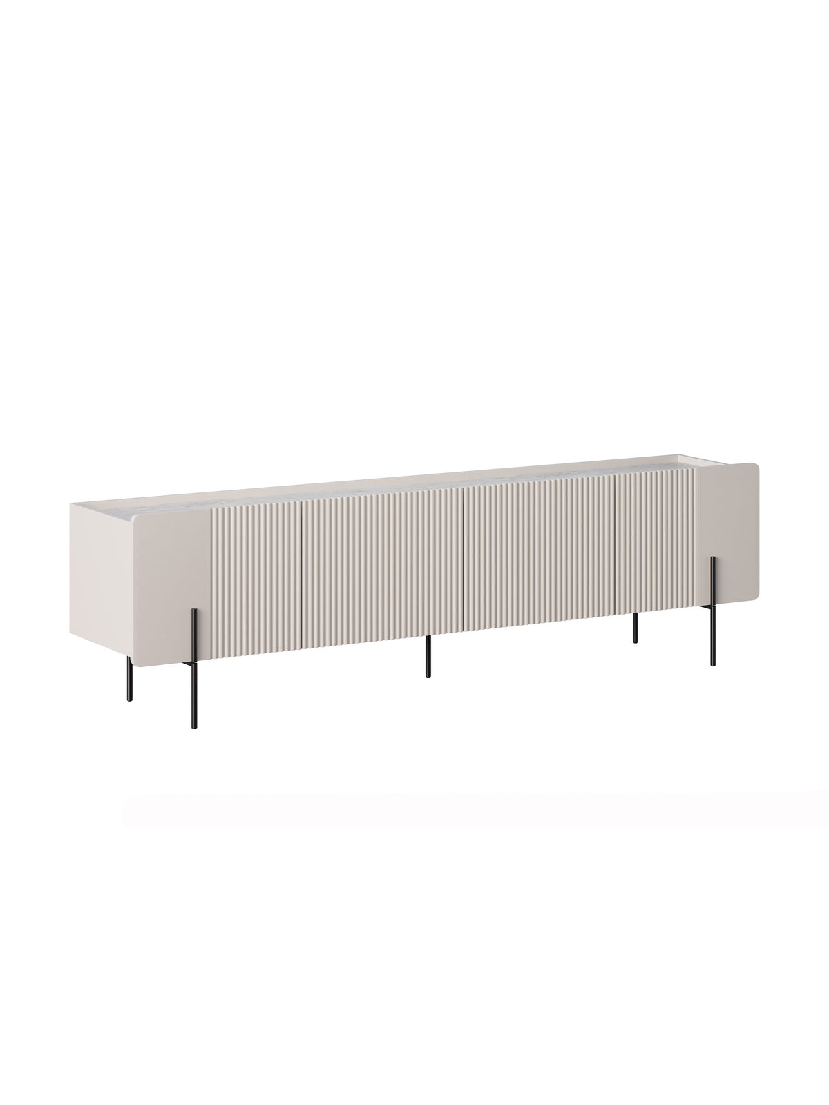 Comodă TV Malmi 200 cm casmir front striat și picioare metalice negre
