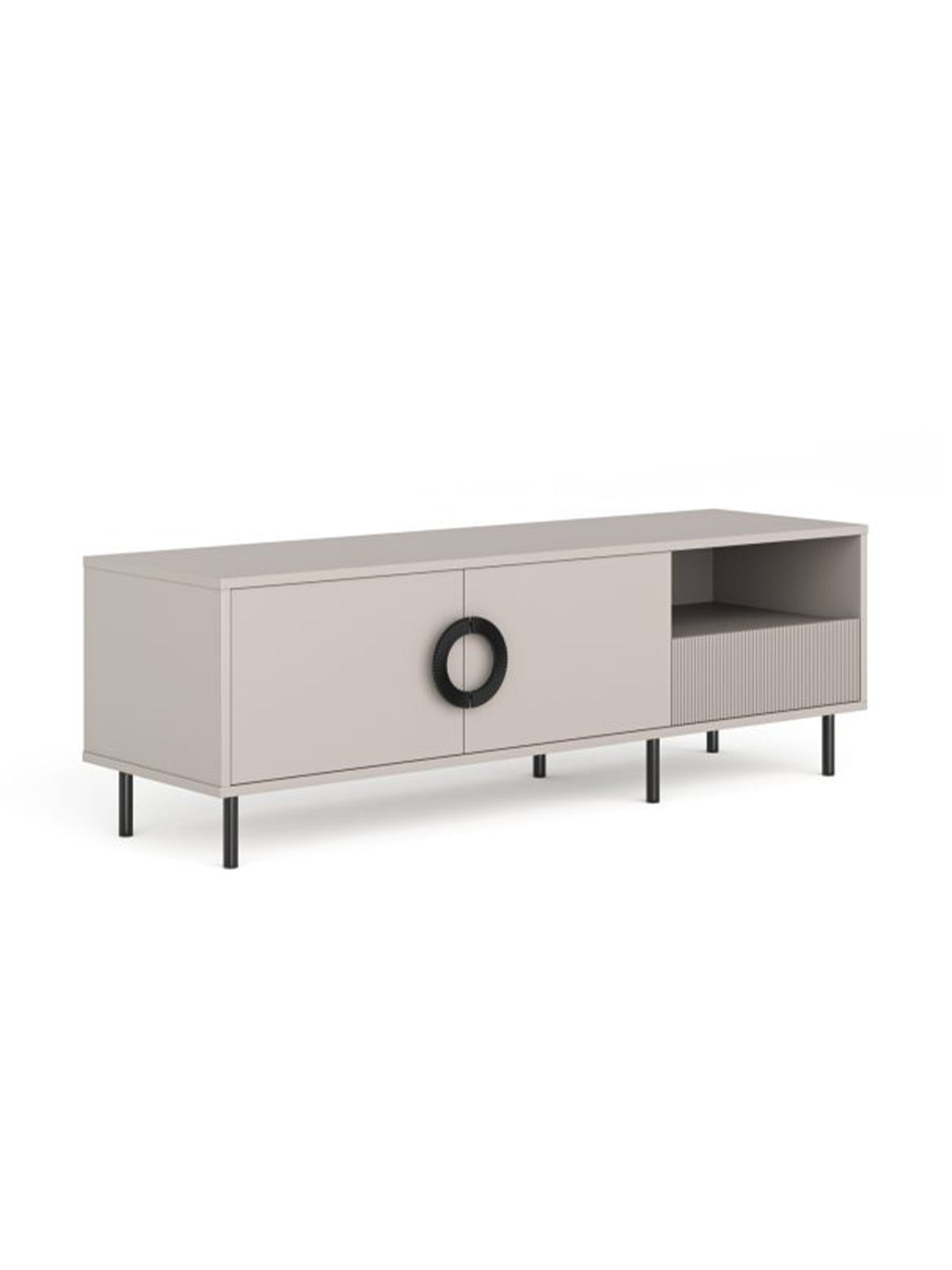 Comodă TV Nubo 150 cm culoare casmir cu picioare și mânere negre