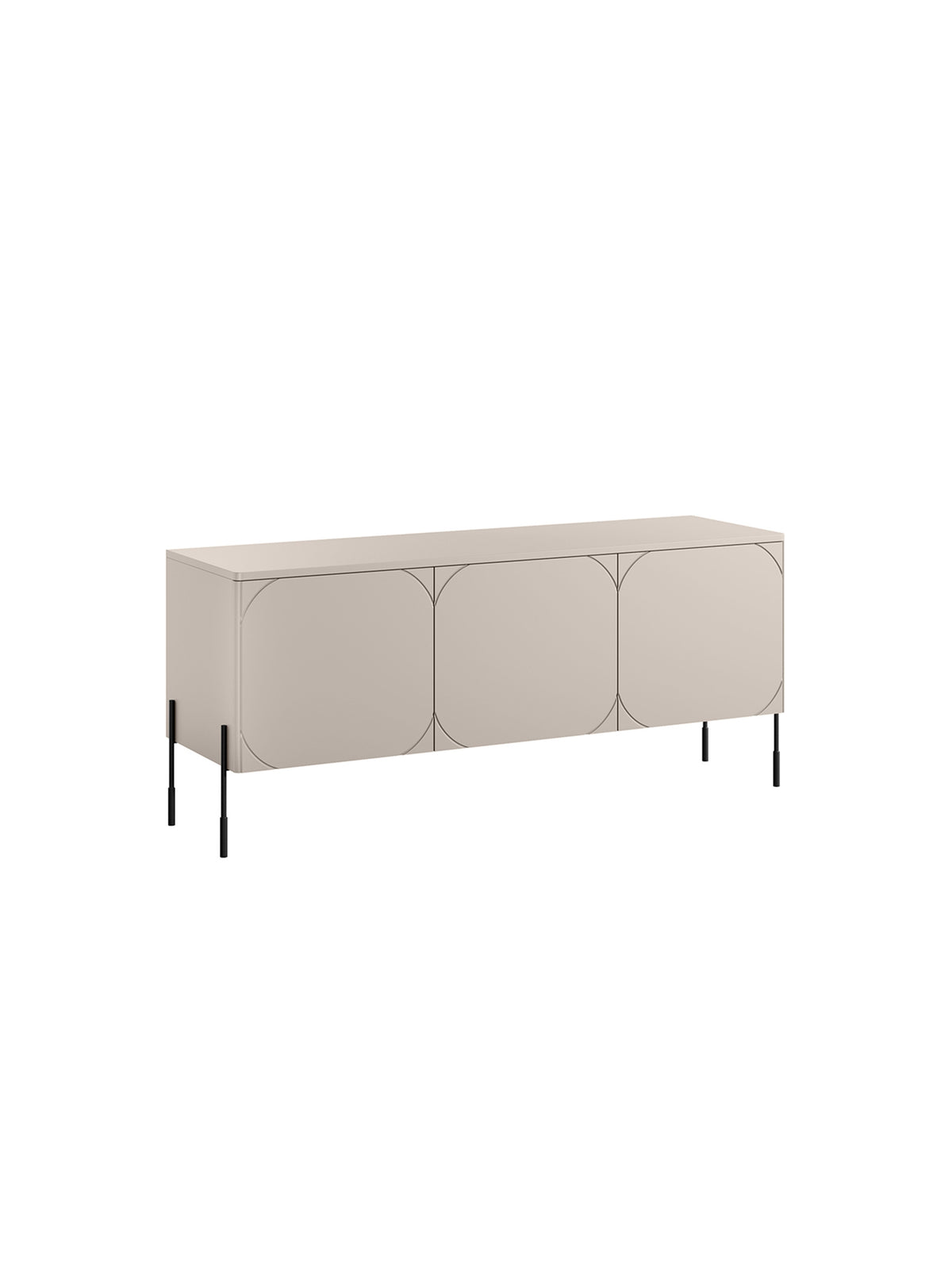 Dulap TV Sonatia cu trei uși, 150 cm, culoare cashmere, picioare metalice negre