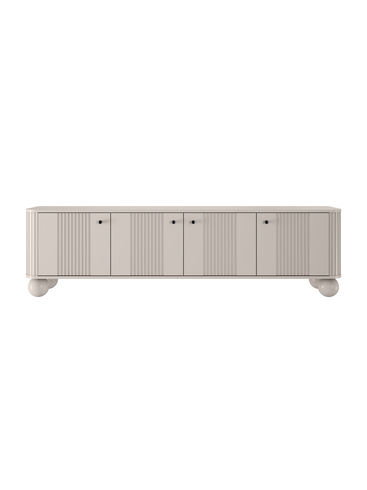 Comodă TV Vesper 4D 187 cm casmir cu fronturi striate și mânere negre