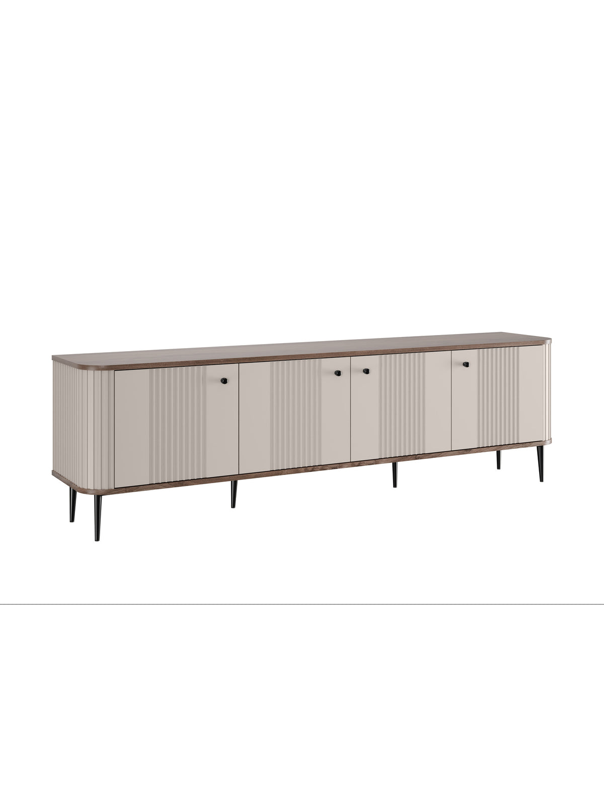 Comodă TV Vesper 4D 187 cm casmir cu blat nuc și picioare negre drepte