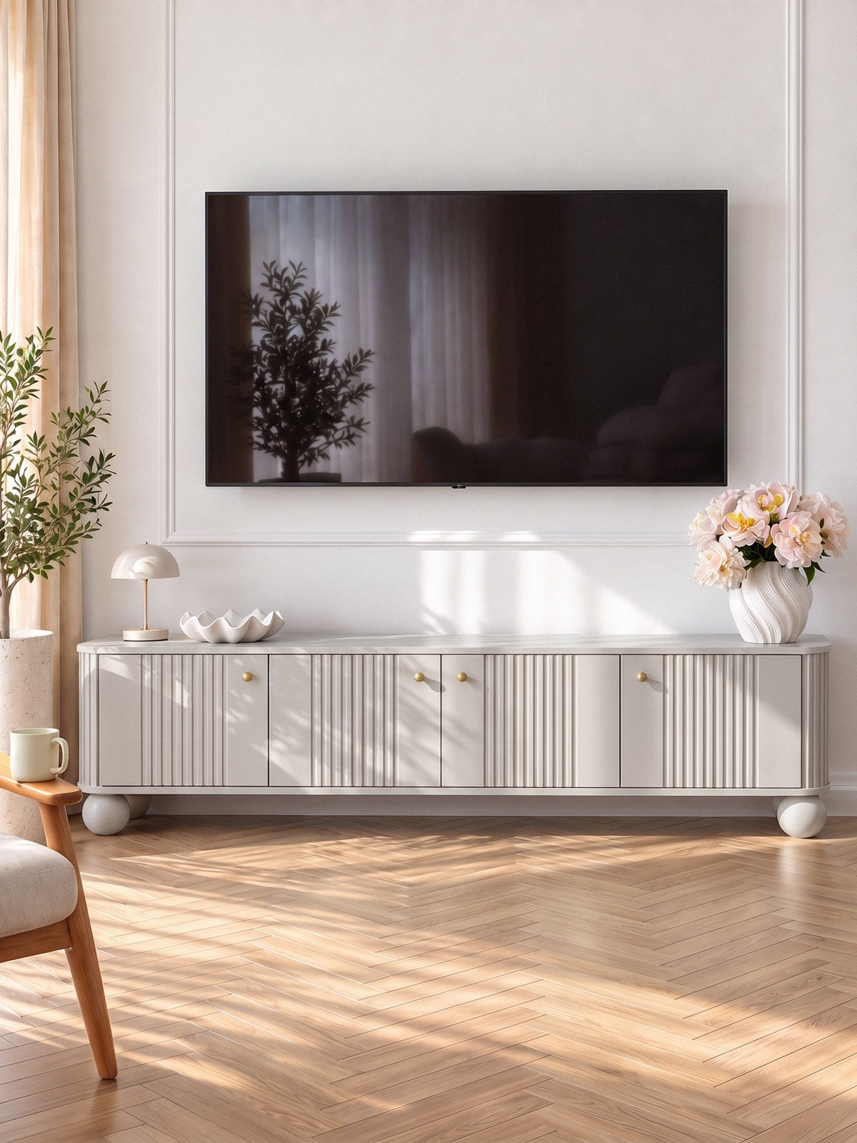 Dulap TV Vesper 4D 187 cm - cașmir / zlote Mânere / Picioare kule