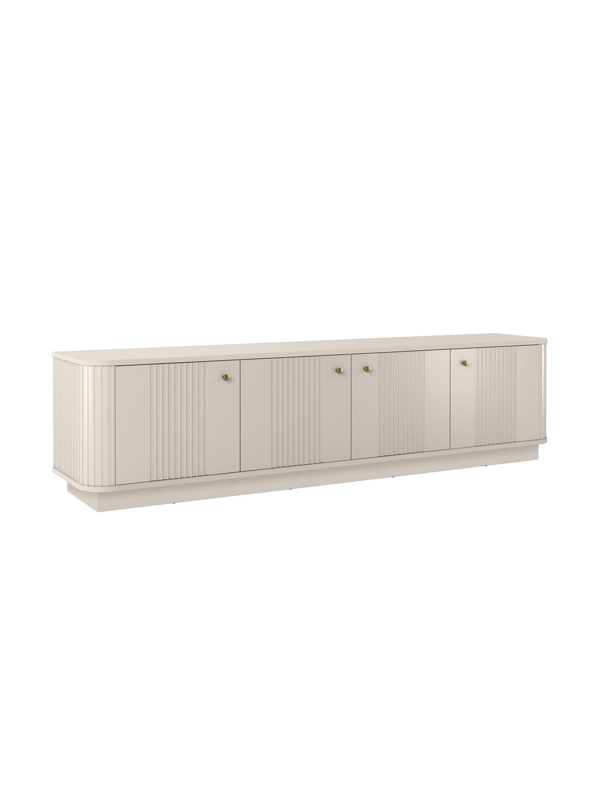 Comodă RTV Vesper 4D 187 cm culoare cașmir cu fronturi striate și mânere aurii