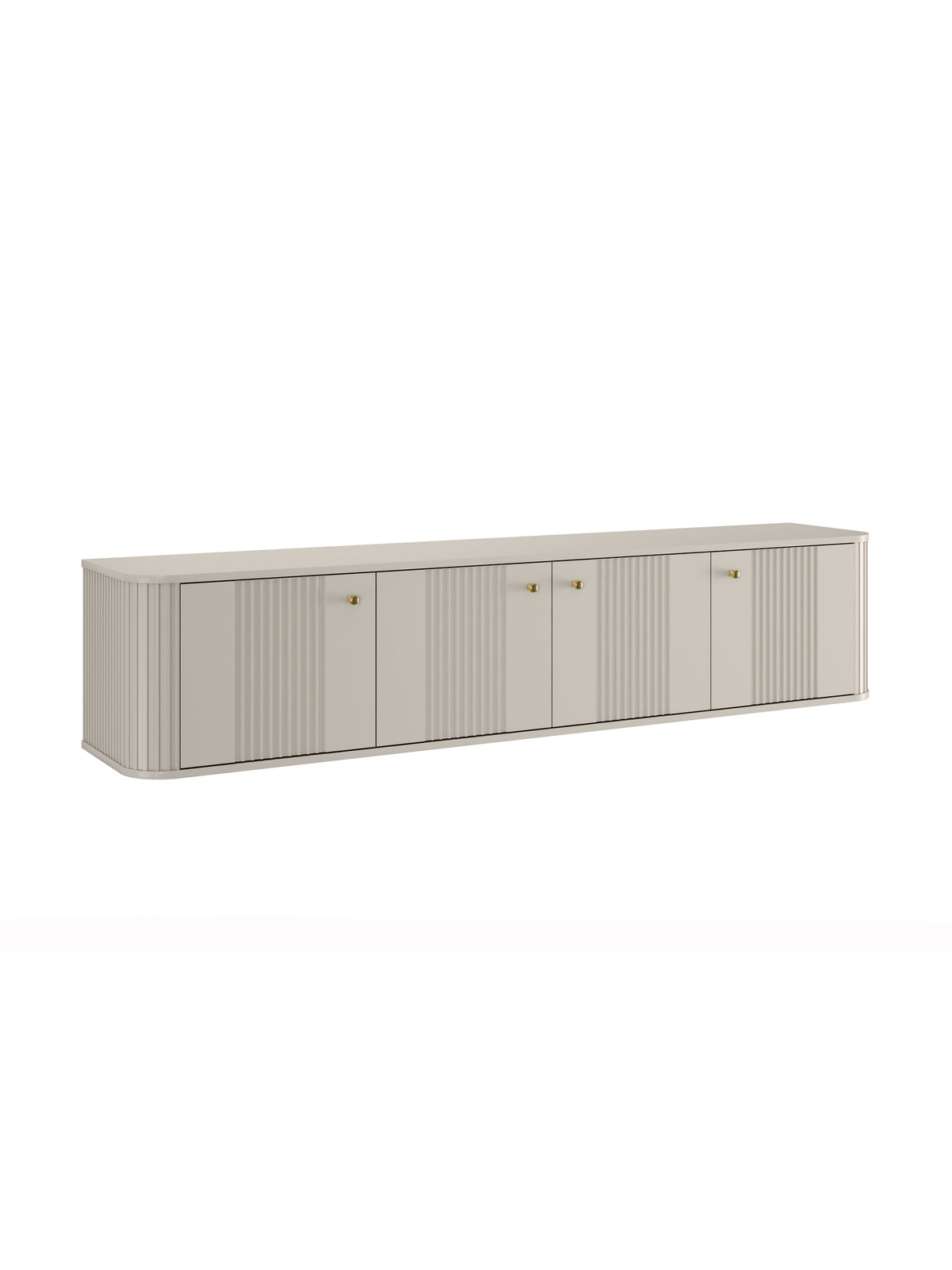 Comodă RTV suspendată Vesper 4D 187 cm cashmere cu fronturi striate și mânere aurii