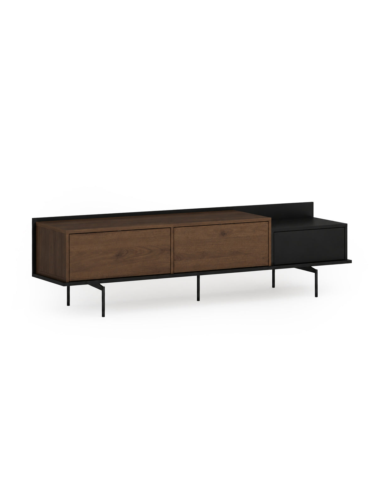 Comodă TV Zenar 200 cm orzech elegant cu picioare metalice negre și sertar