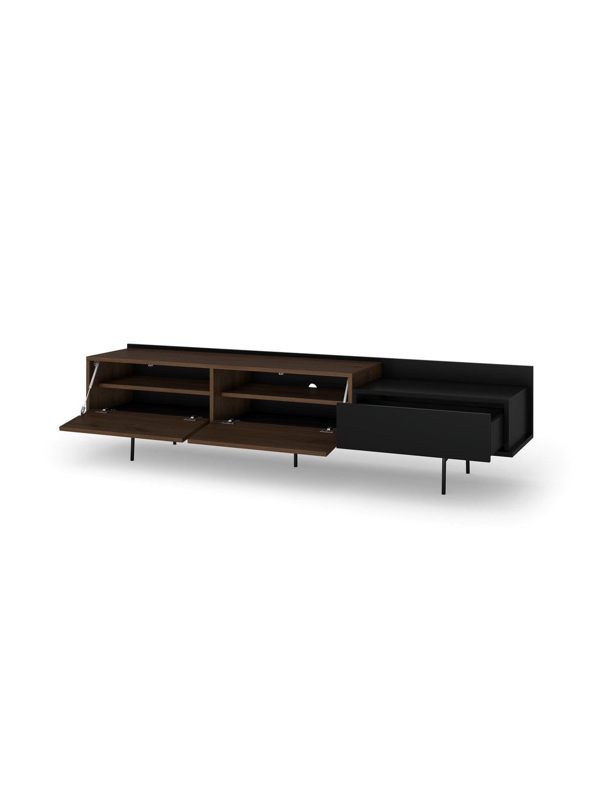 Dulap TV Zenar 200 cm z metalowymi nogami i szuflada - nuc elegant / negru