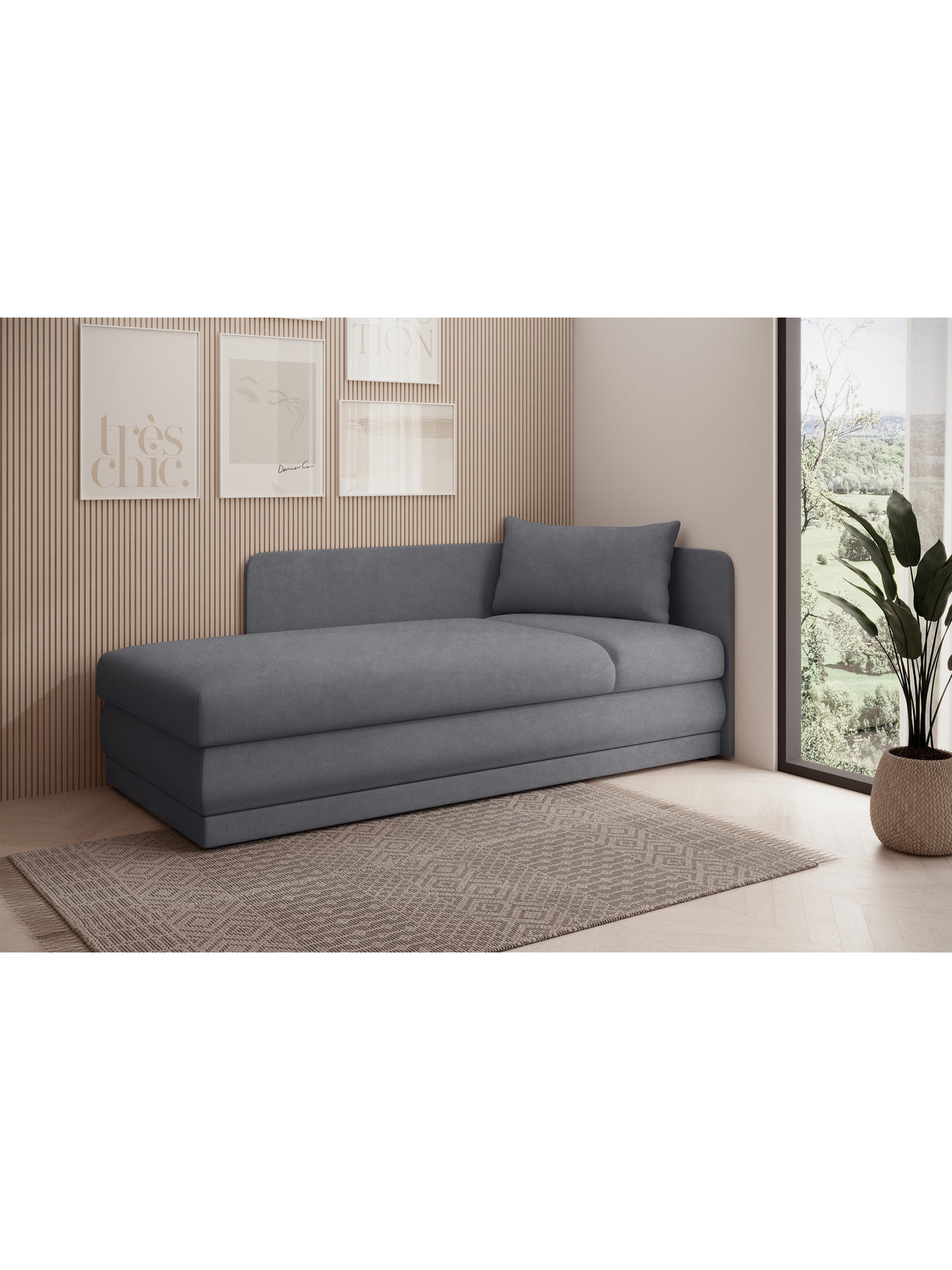 Canapea single Kodil II gri cu spațiu pentru depozitare, stil modern scandinav