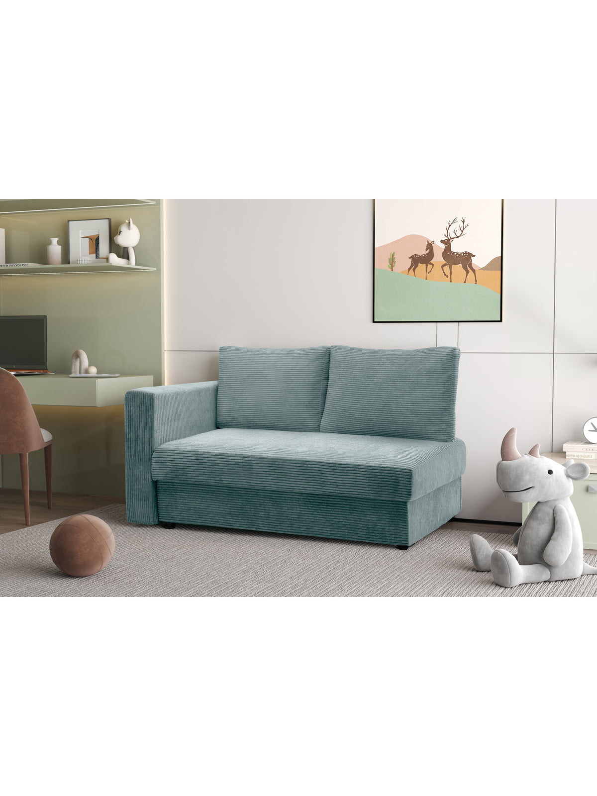 Canapea extensibilă Maciek dreapta, material Lincoln 72 catifea verde, cu două perne