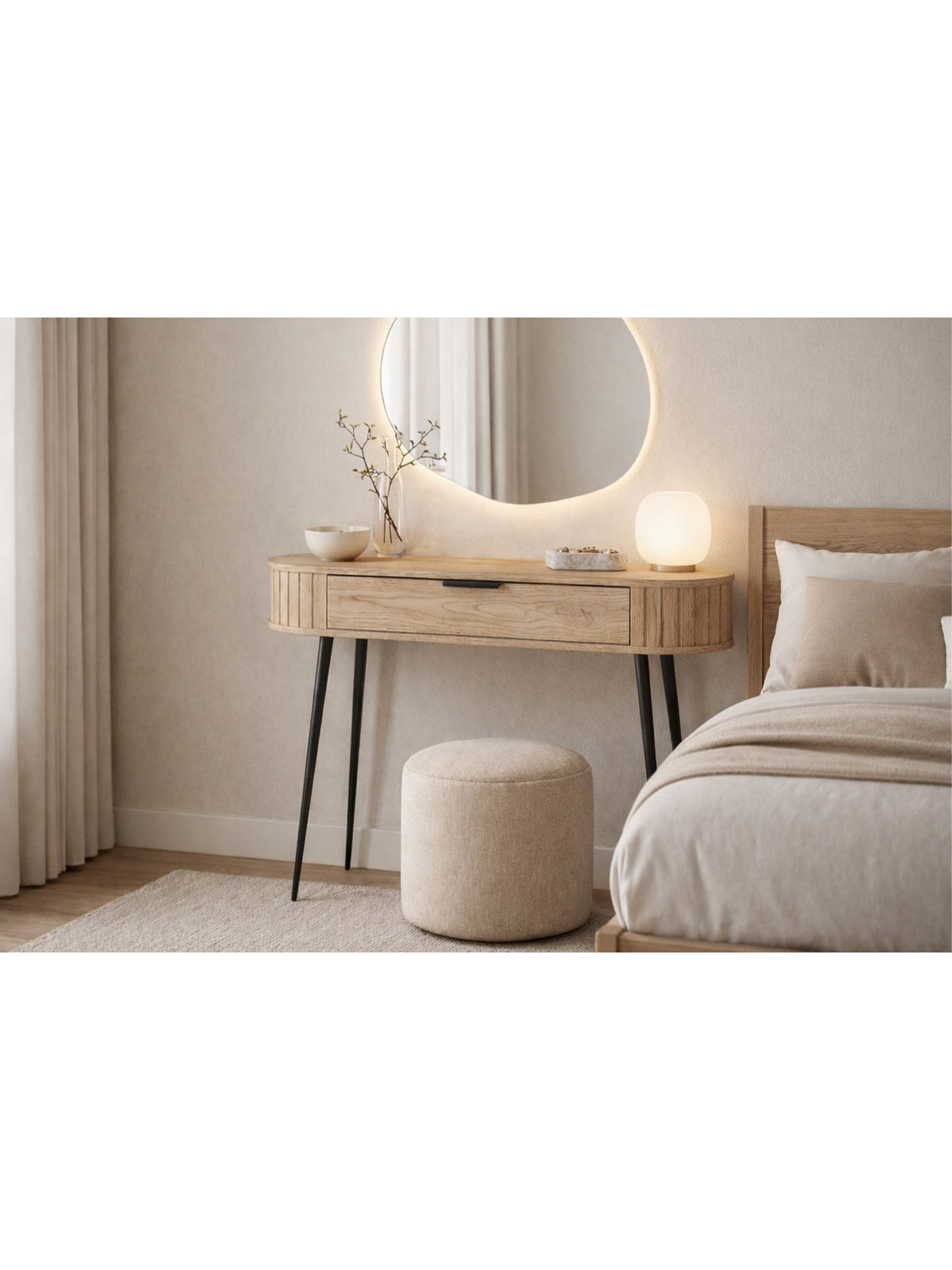 Masa de toaletă Luvio 120 cm cu sertar, culoare stejar cremona, picioare metalice negre