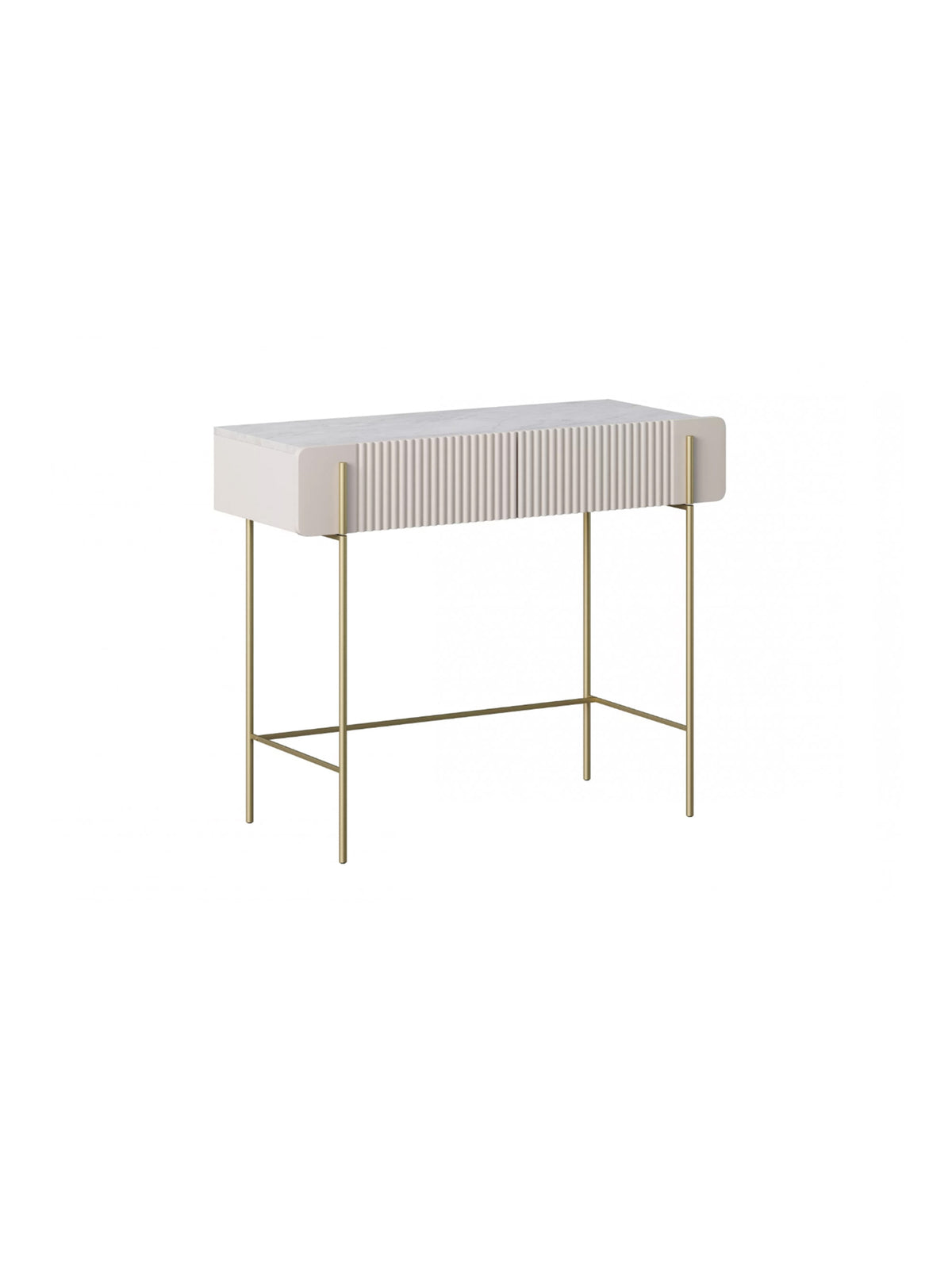 Toaletă Malmi 100 cm culoare casmir cu fronturi canelate și picioare aurii