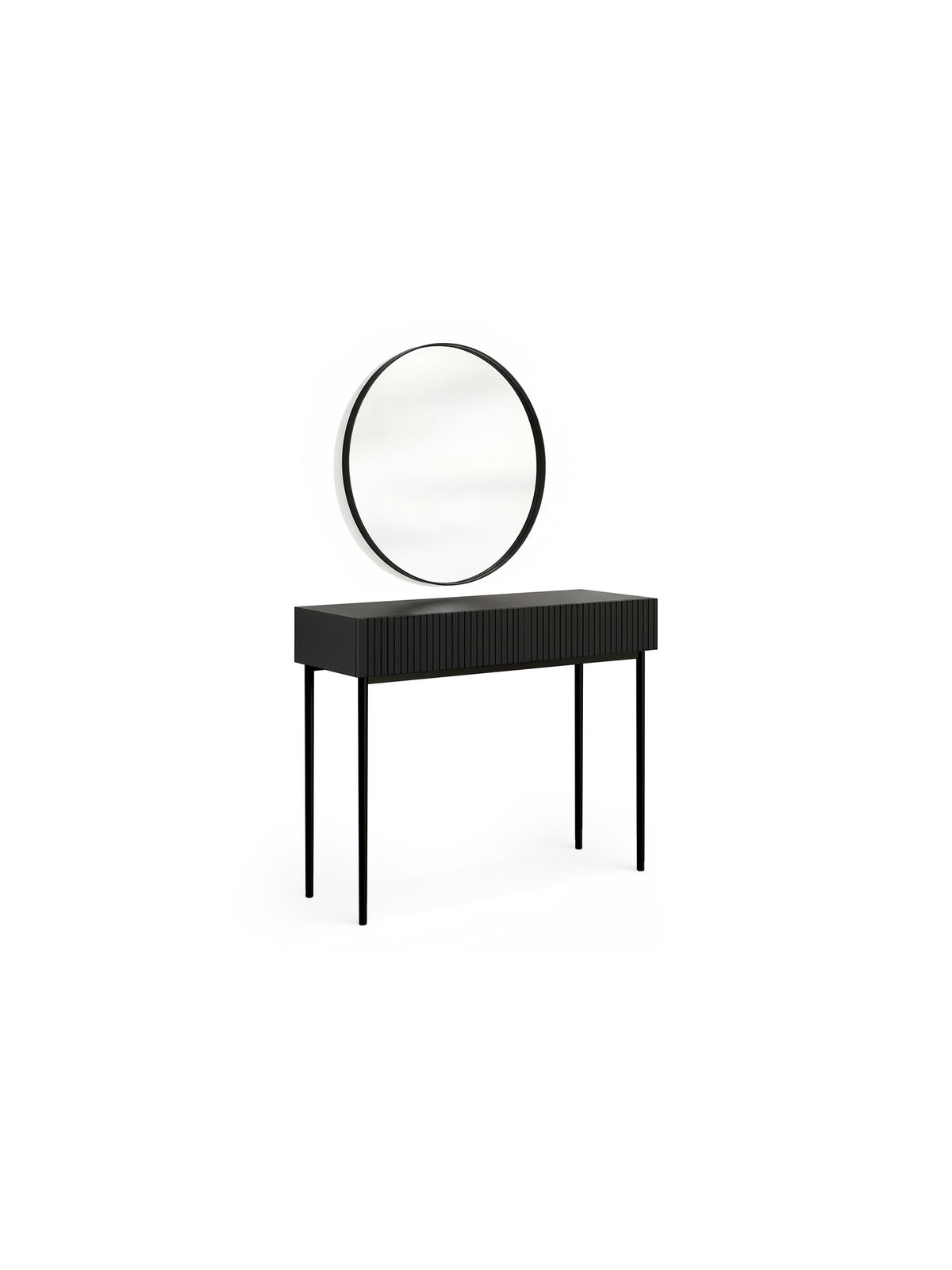 Toaletă Nicole 80 cm cu front negru mat și oglindă rotundă neagră