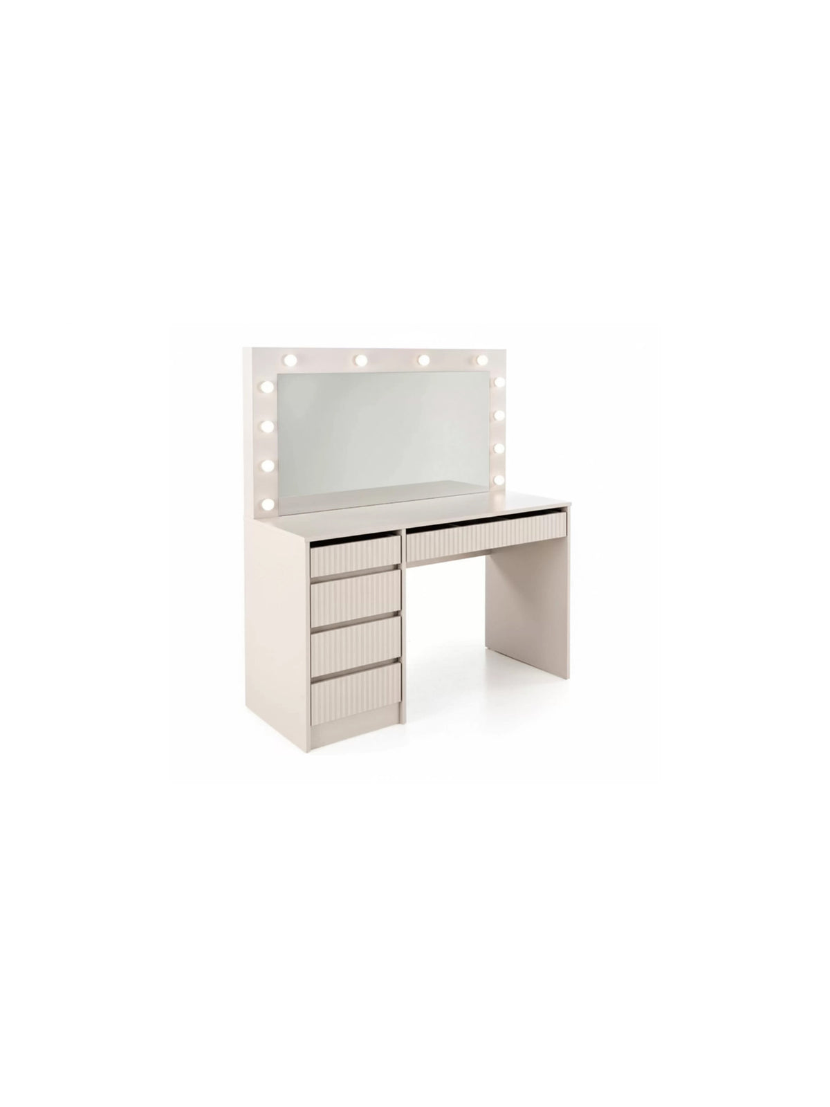 Toaletă Velinio 120 cm cashmere cu fronturi striate și oglindă LED