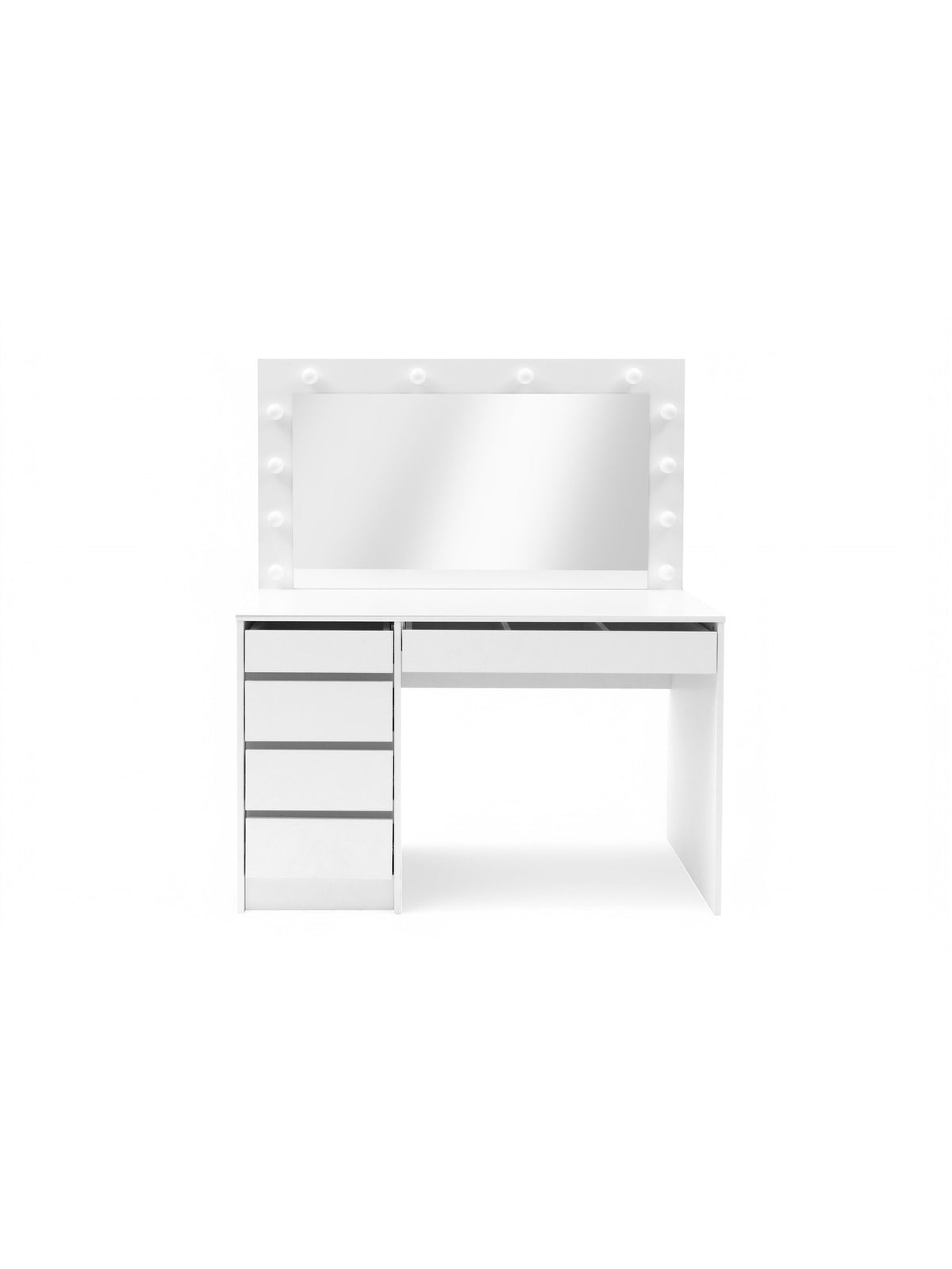 Toaletă Velinio XL 120 cm albă cu 5 sertare și oglindă iluminată LED
