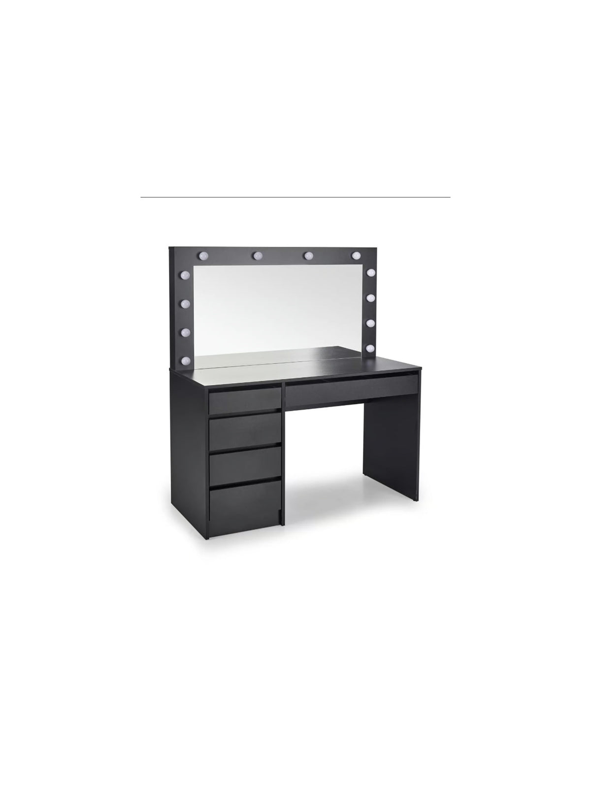 Toaletă Velinio XL neagră 120 cm cu 5 sertare și iluminare LED