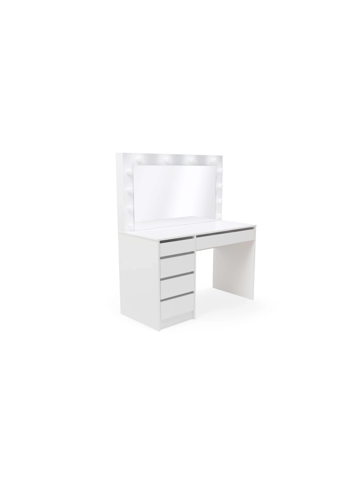 Masă de toaletă Velinio XL 120 cm albă cu 5 sertare și oglindă iluminată LED