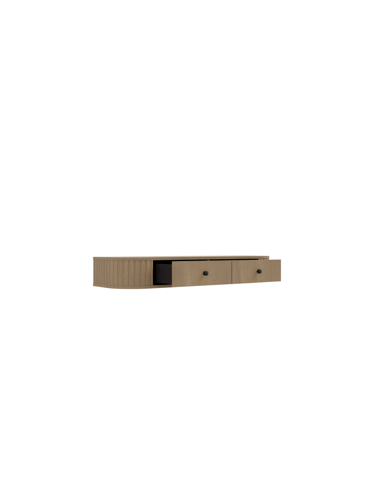 Toaletă suspendată Lento 123 cm, culoarea dąb cremona, cu mânere negre și 2 sertare