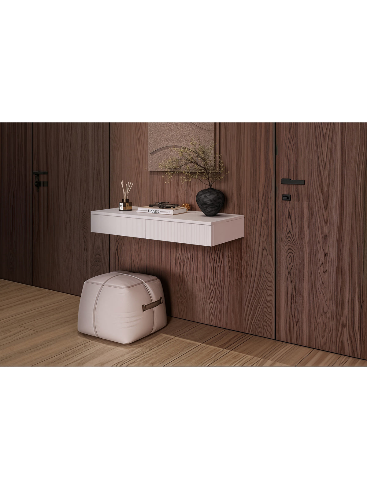 Toaletă suspendată Nubo 97 cm casmir cu două sertare, front striat