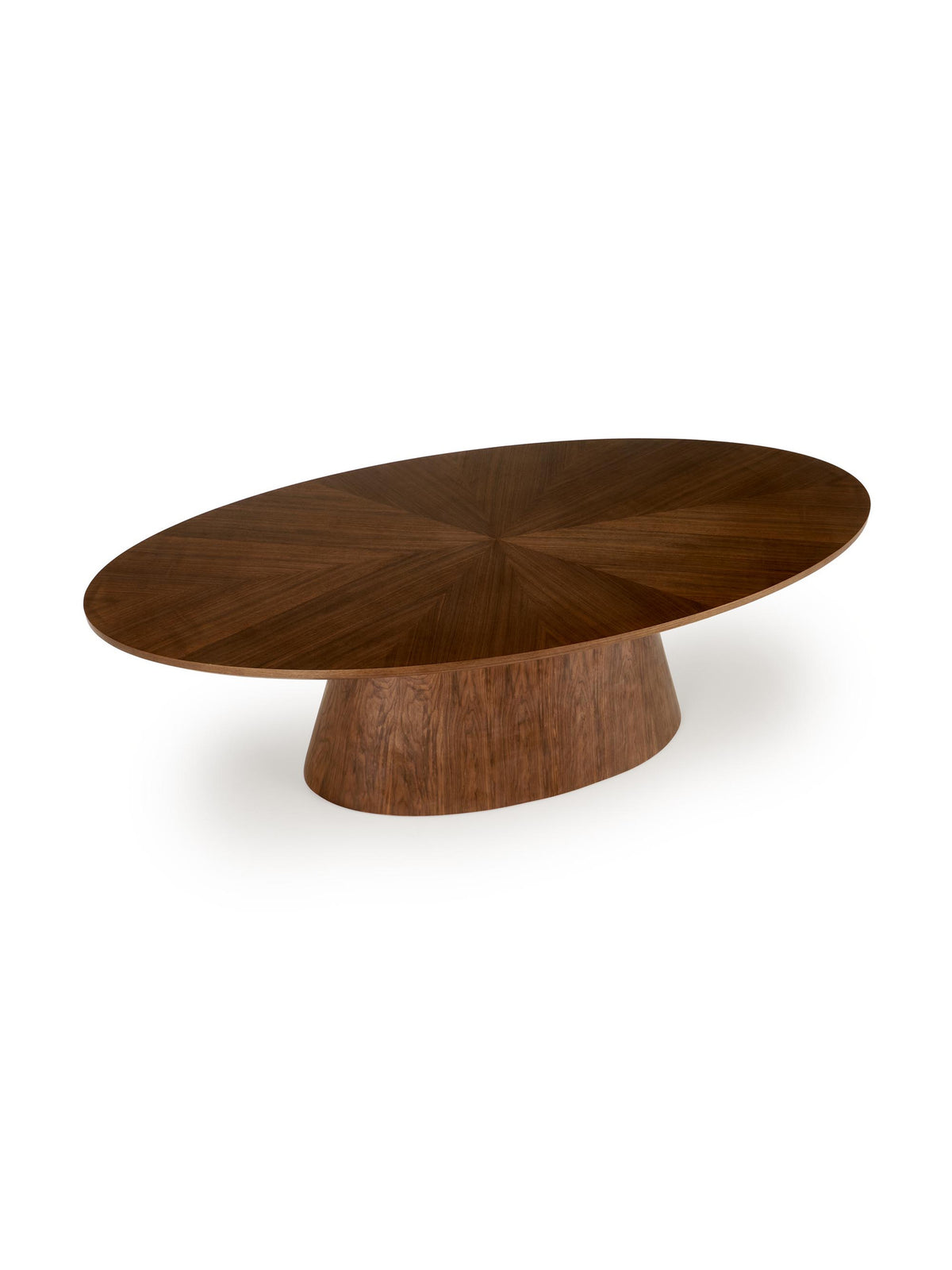 Masă ovală Lunver 220x98 cm culoare nuc, cu bază masivă
