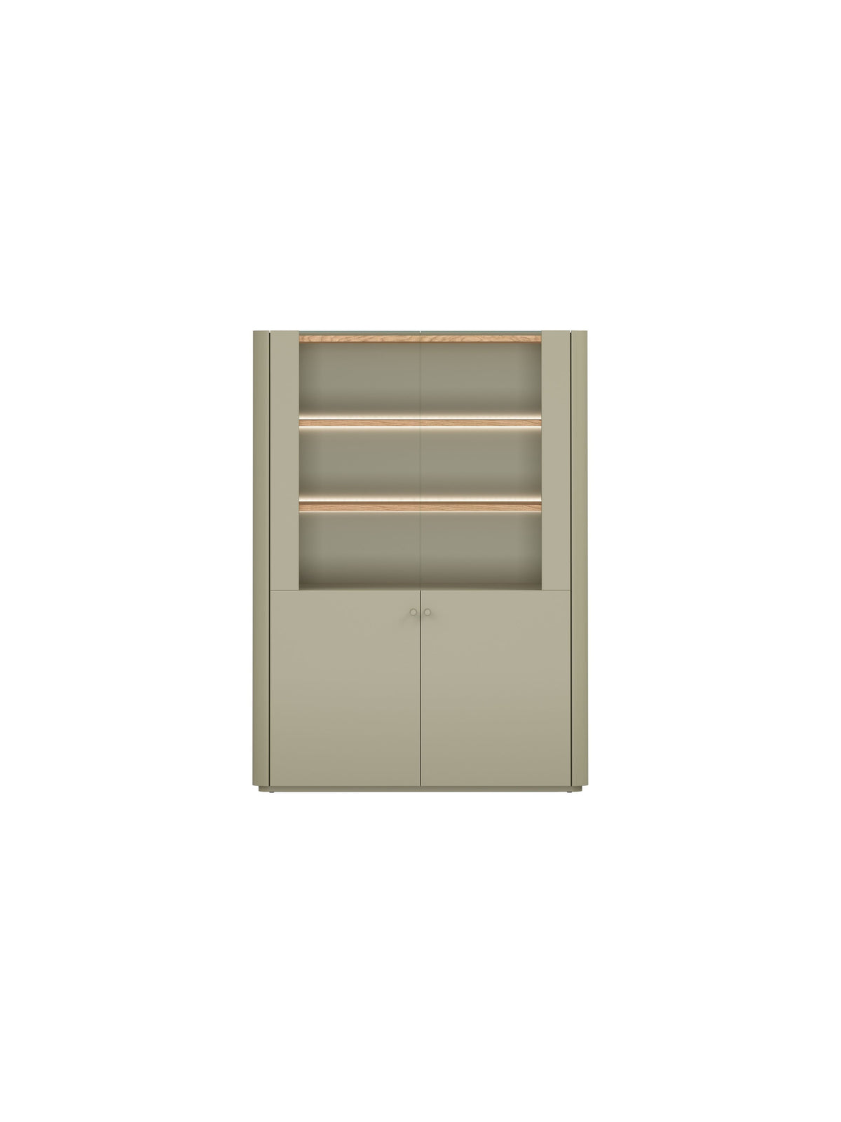Vitrină Elivo 100 cm cu două uși în culoarea eucalipt cu blat stejar baltic dune