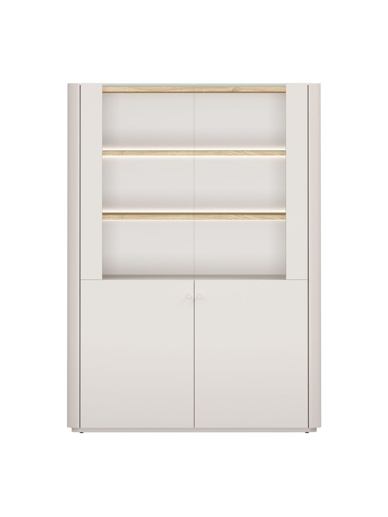 Vitrină Elivo cu două uși, 100 cm, culoare cashmere, blat stejar uleiat