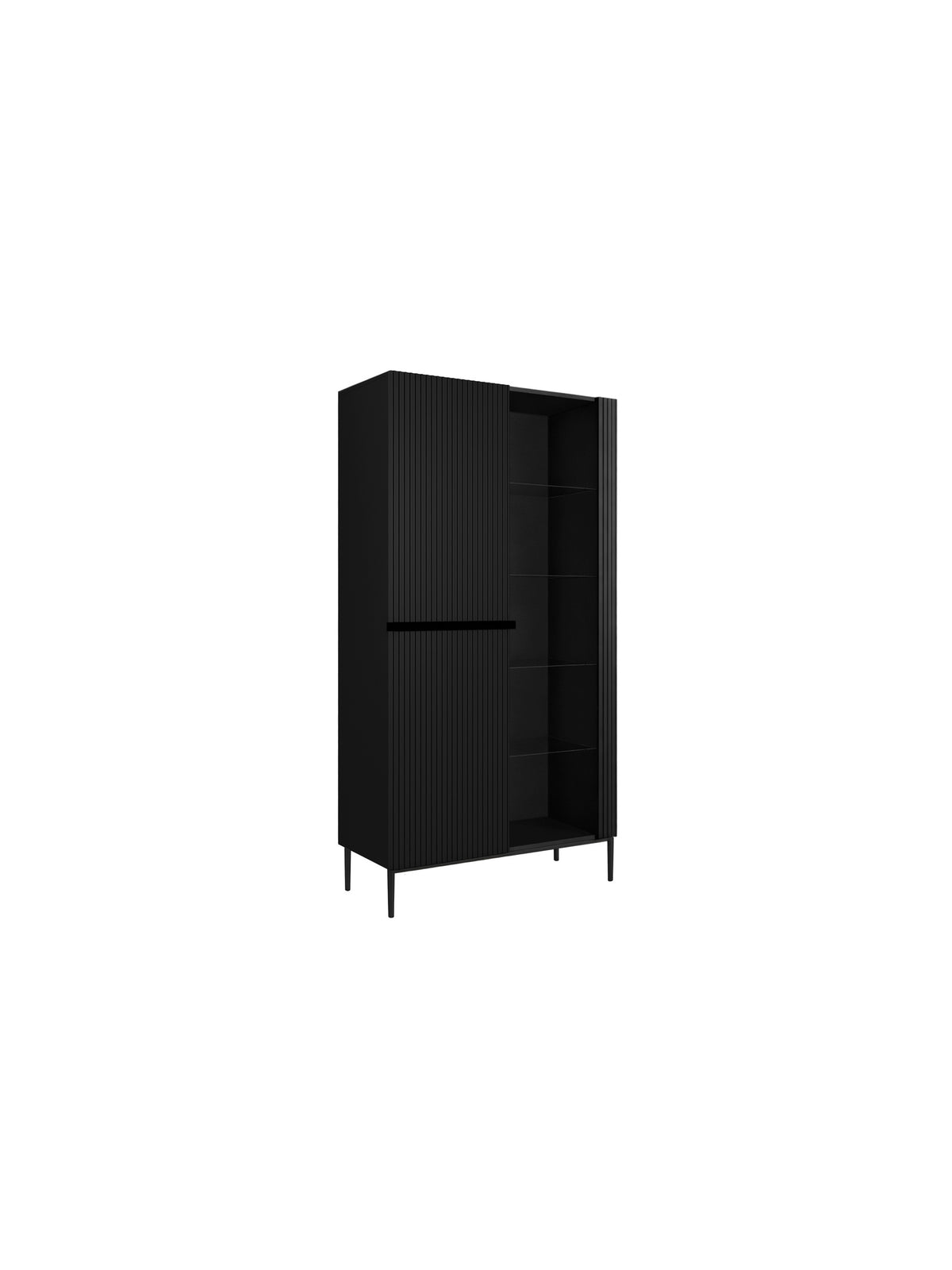 Vitrină Nicole 100 cm negru mat cu front striat și două uși
