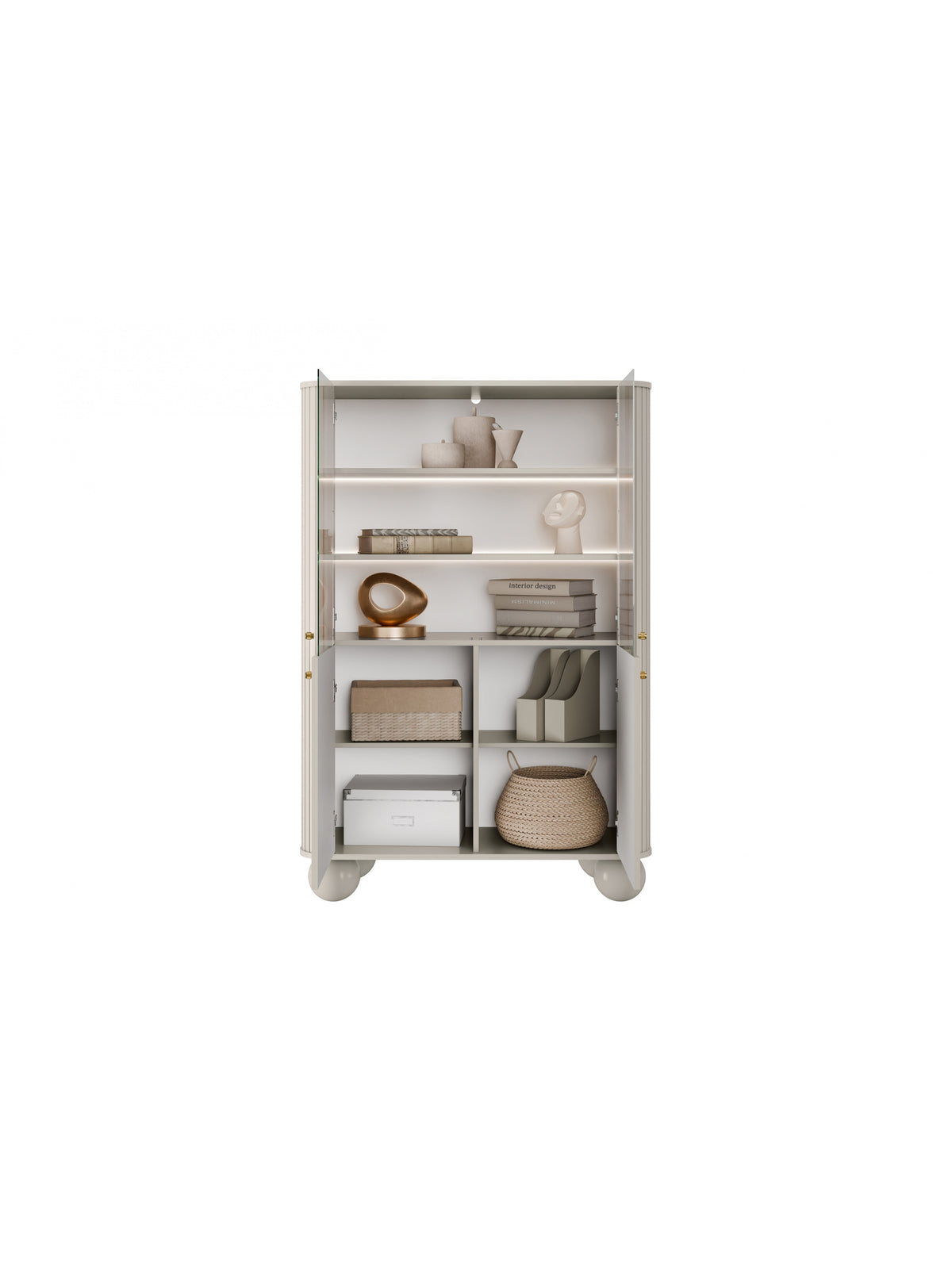 Witryna Vesper 103 cm cu patru uși - cașmir / zlote Mânere / Picioare kule